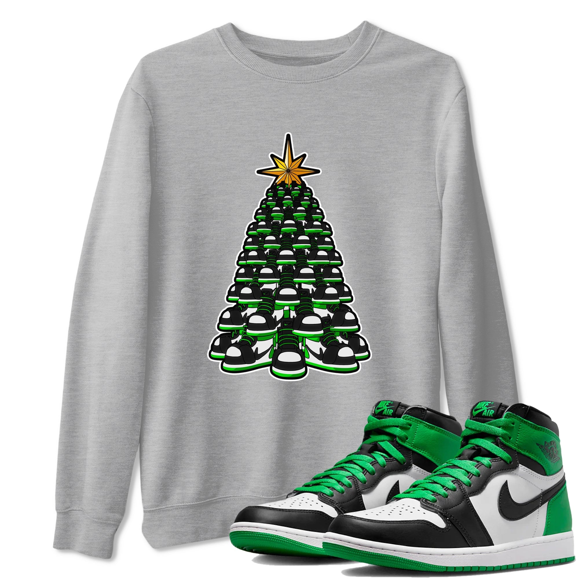 Air Jordan 1 Celtics shirt to match jordans Kicksmas Tree sneaker tees AJ1 Celtics Drip Gear Zone Unisex Heather Grey 1 T-Shirt