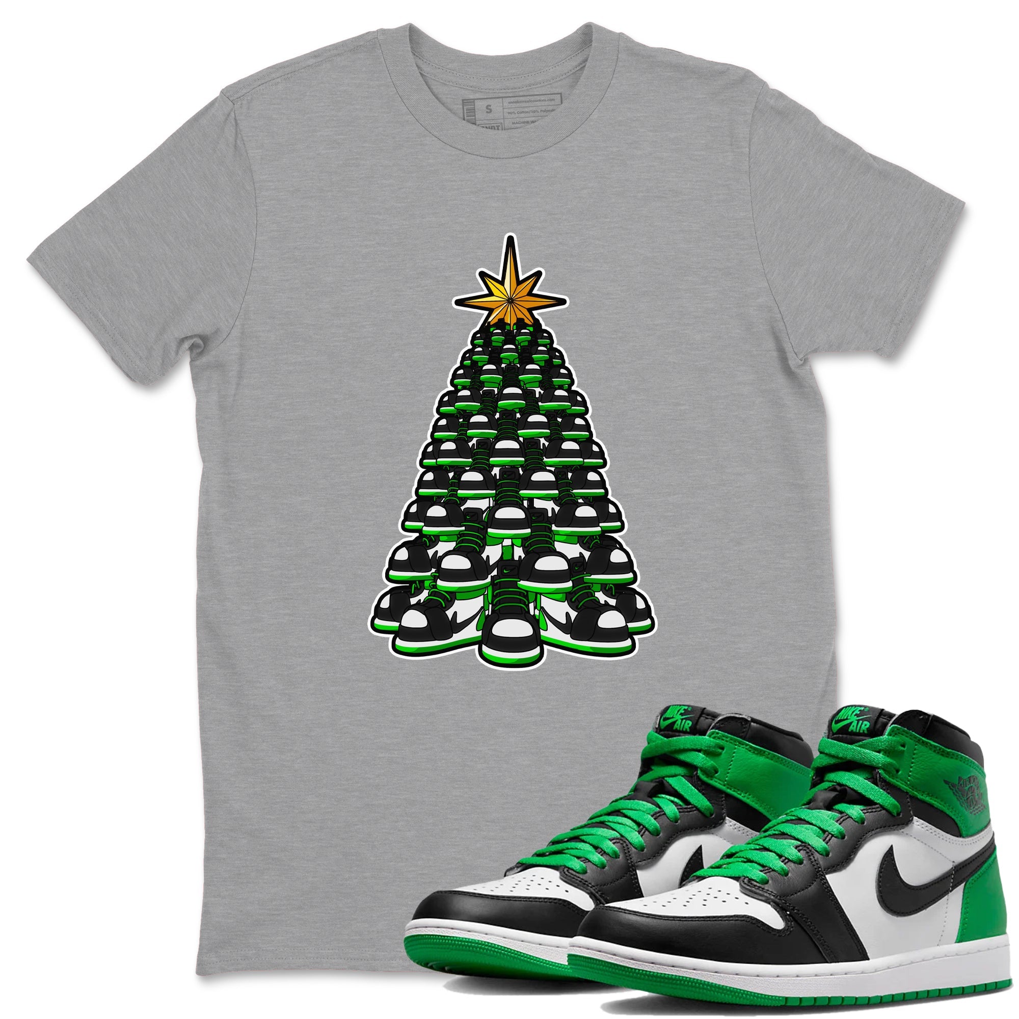 Air Jordan 1 Celtics shirt to match jordans Kicksmas Tree sneaker tees AJ1 Celtics Drip Gear Zone Unisex Heather Grey 1 T-Shirt