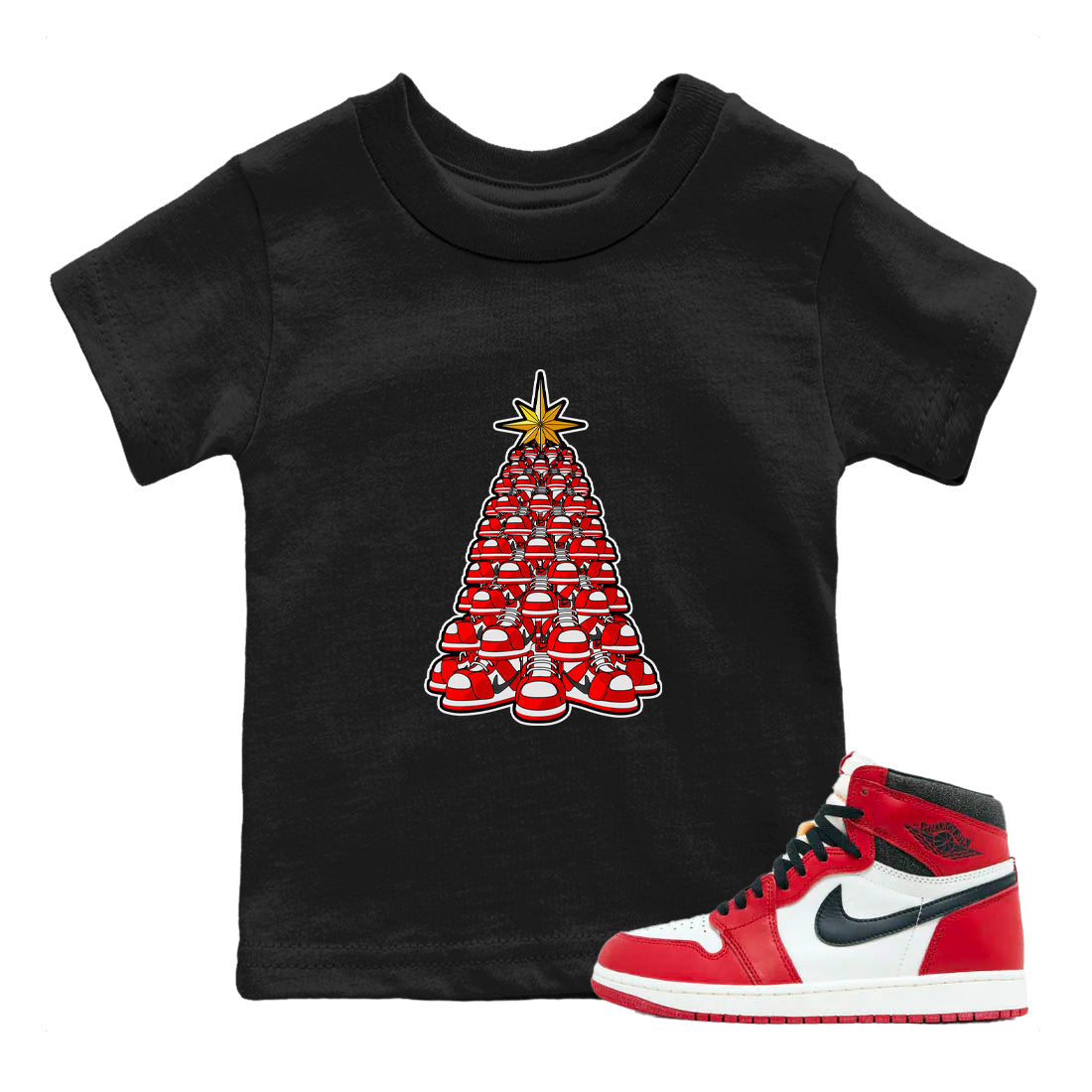 Air Jordan 1 Chicago shirt to match jordans Kicksmas Tree sneaker tees AJ1 Chicago Drip Gear Zone Baby Toddler Black 1 T-Shirt