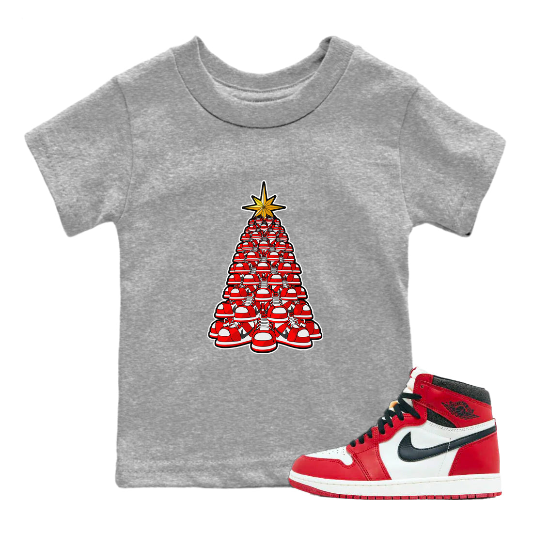 Air Jordan 1 Chicago shirt to match jordans Kicksmas Tree sneaker tees AJ1 Chicago Drip Gear Zone Baby Toddler Heather Grey 1 T-Shirt
