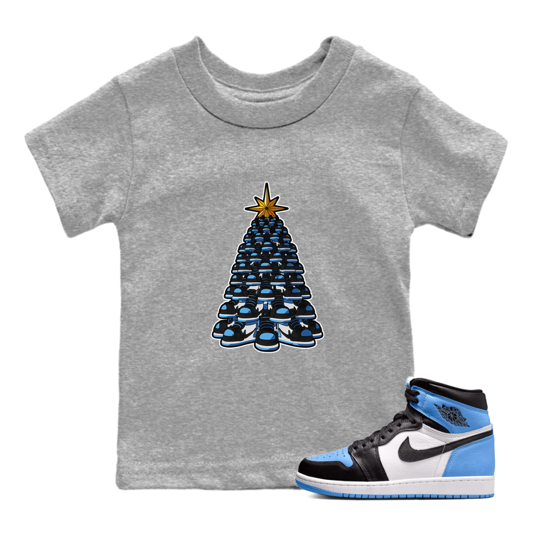 Air Jordan 1 UNC Toe shirt to match jordans Kicksmas Tree sneaker tees AJ1 UNC Toe Drip Gear Zone Baby Toddler Heather Grey 1 T-Shirt