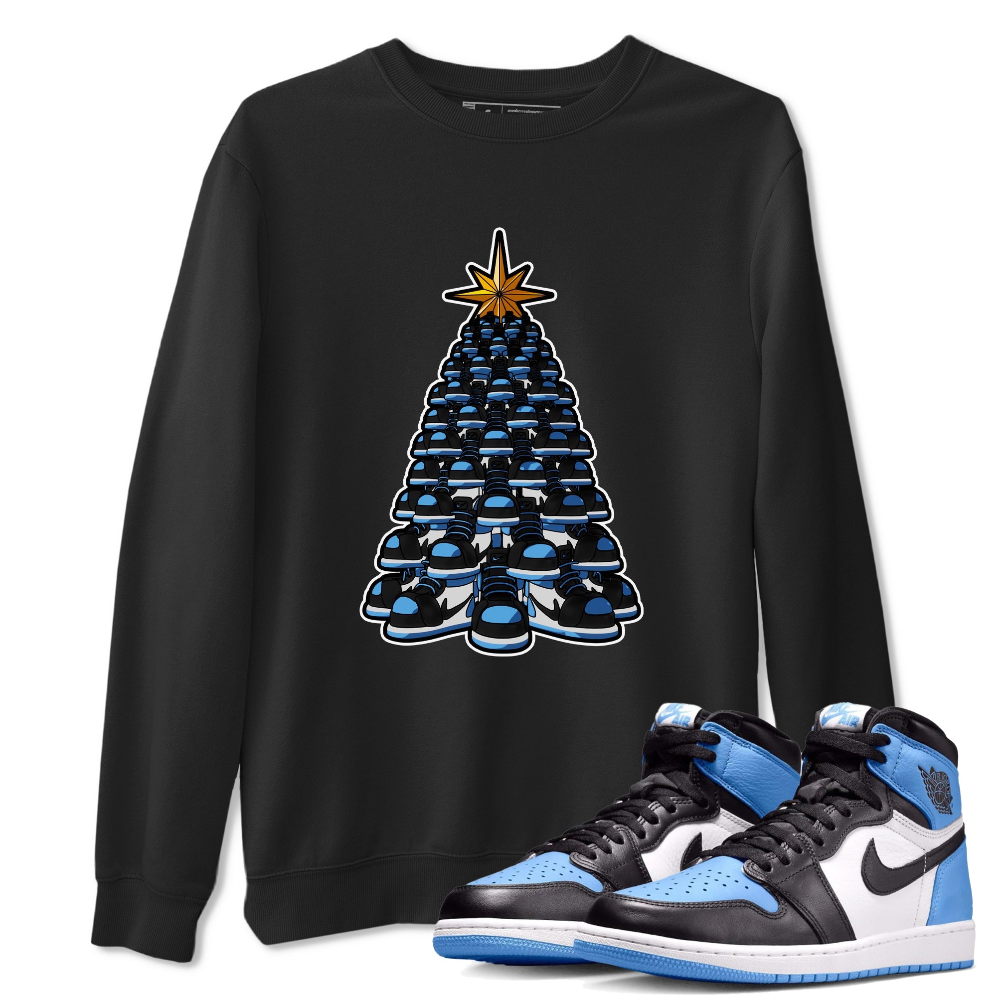 Air Jordan 1 UNC Toe shirt to match jordans Kicksmas Tree sneaker tees AJ1 UNC Toe Drip Gear Zone Unisex Black 1 T-Shirt