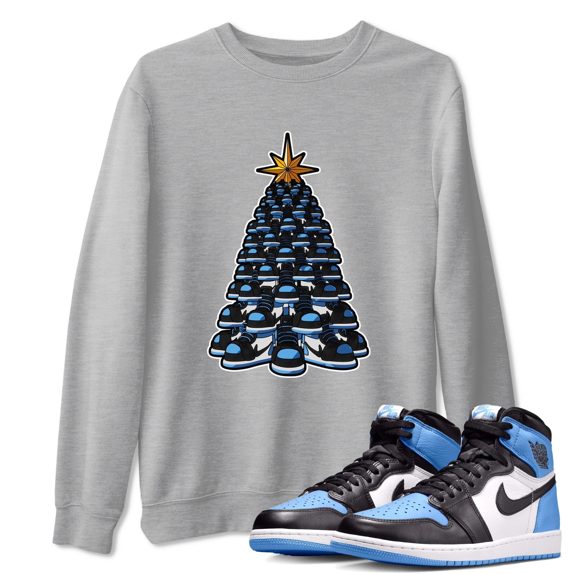Air Jordan 1 UNC Toe shirt to match jordans Kicksmas Tree sneaker tees AJ1 UNC Toe Drip Gear Zone Unisex Heather Grey 1 T-Shirt