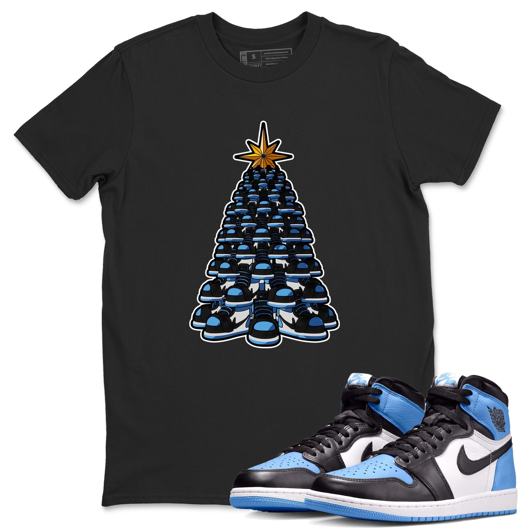 Air Jordan 1 UNC Toe shirt to match jordans Kicksmas Tree sneaker tees AJ1 UNC Toe Drip Gear Zone Unisex Black 1 T-Shirt