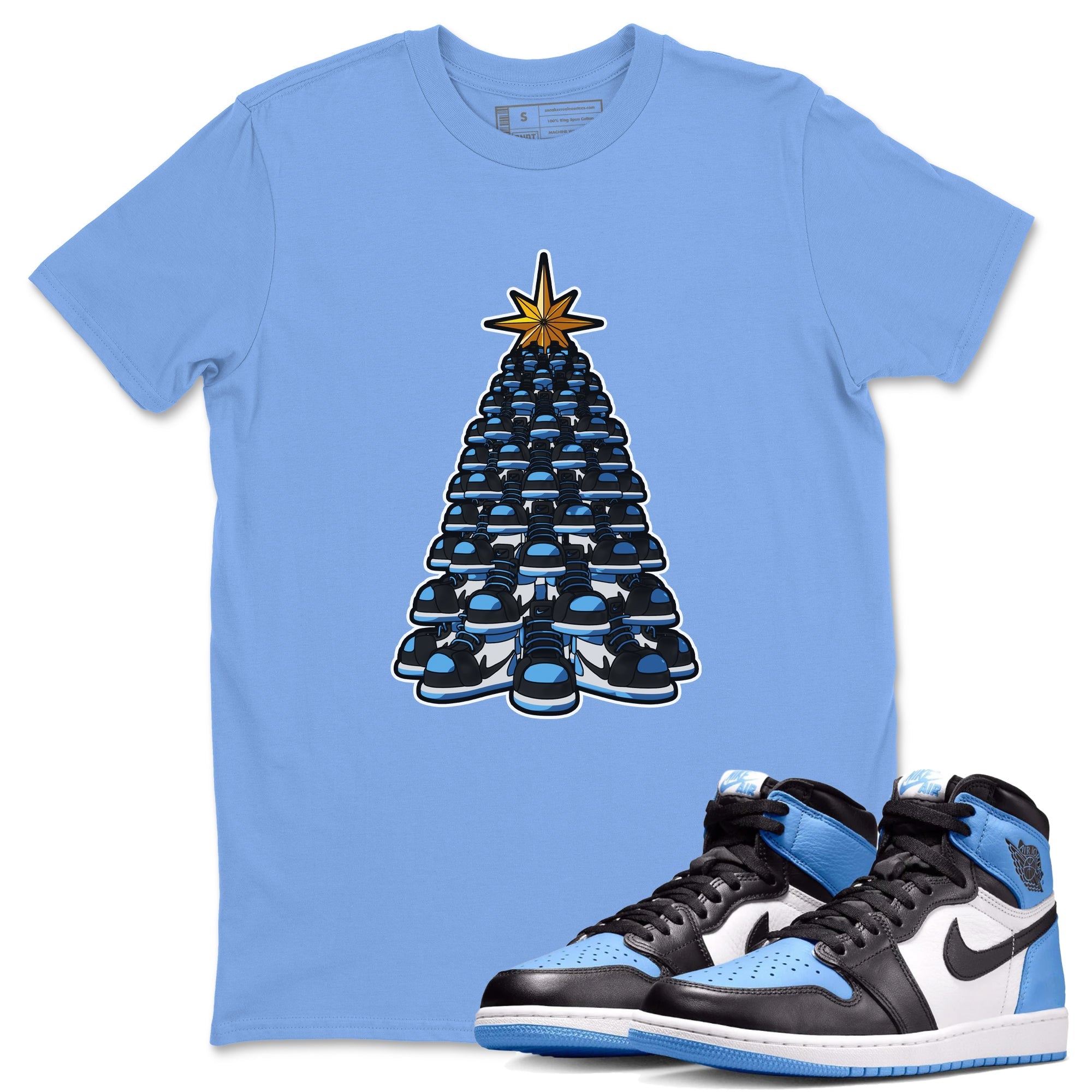 Air Jordan 1 UNC Toe shirt to match jordans Kicksmas Tree sneaker tees AJ1 UNC Toe Drip Gear Zone Unisex Carolina Blue 1 T-Shirt