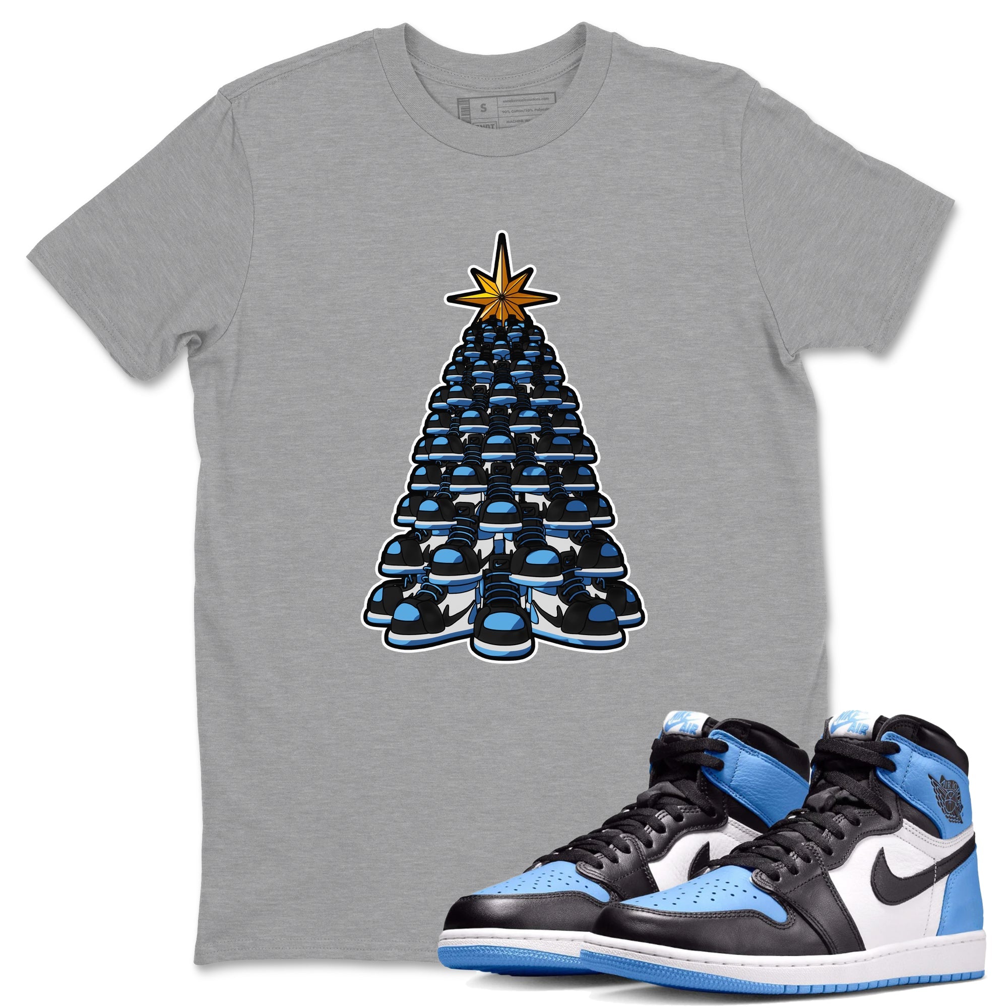 Air Jordan 1 UNC Toe shirt to match jordans Kicksmas Tree sneaker tees AJ1 UNC Toe Drip Gear Zone Unisex Heather Grey 1 T-Shirt