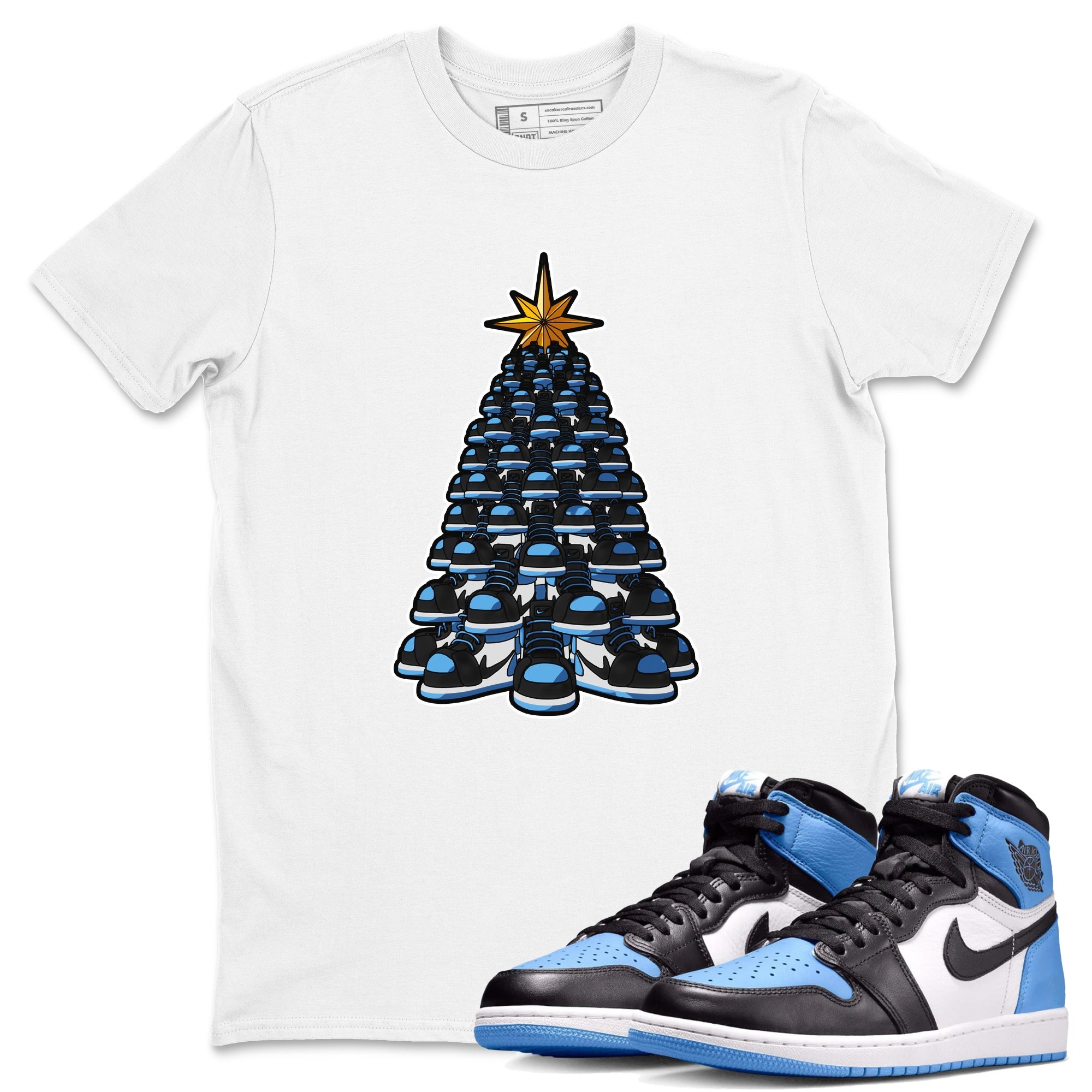 Air Jordan 1 UNC Toe shirt to match jordans Kicksmas Tree sneaker tees AJ1 UNC Toe Drip Gear Zone Unisex White 1 T-Shirt