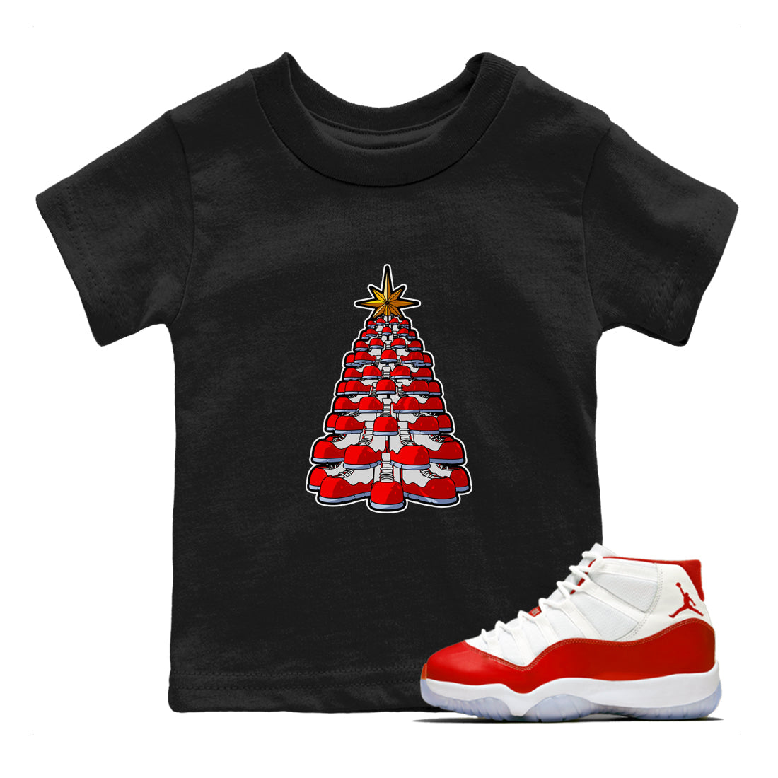 Air Jordan 11 Cherry shirt to match jordans Kicksmas Tree sneaker tees AJ11 Cherry Drip Gear Zone Baby Toddler Black 1 T-Shirt