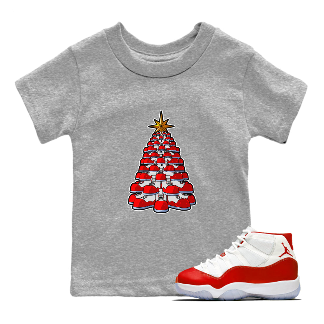 Air Jordan 11 Cherry shirt to match jordans Kicksmas Tree sneaker tees AJ11 Cherry Drip Gear Zone Baby Toddler Heather Grey 1 T-Shirt