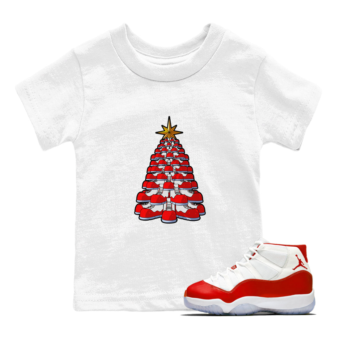 Air Jordan 11 Cherry shirt to match jordans Kicksmas Tree sneaker tees AJ11 Cherry Drip Gear Zone Baby Toddler White 1 T-Shirt