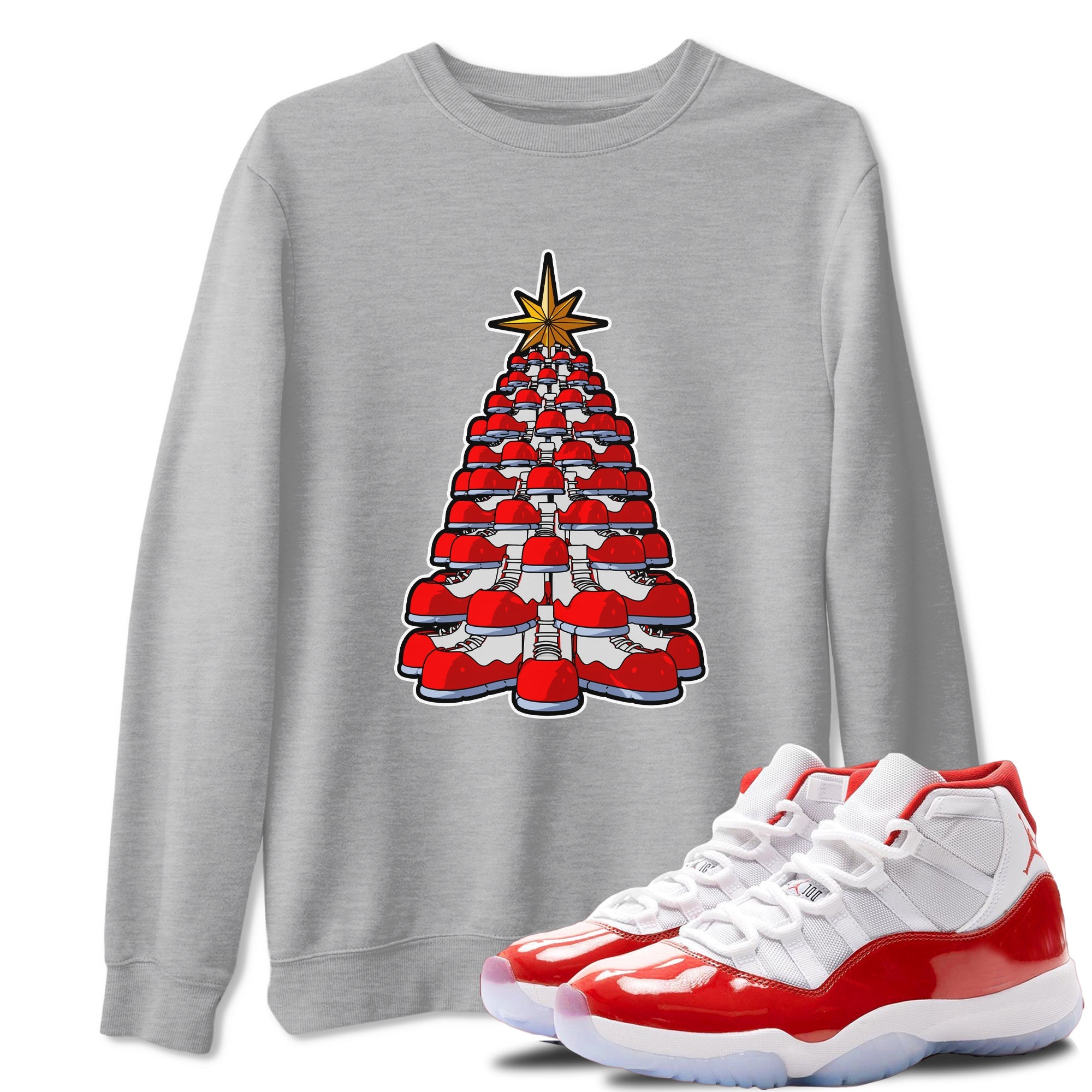 Air Jordan 11 Cherry shirt to match jordans Kicksmas Tree sneaker tees AJ11 Cherry Drip Gear Zone Unisex Heather Grey 1 T-Shirt