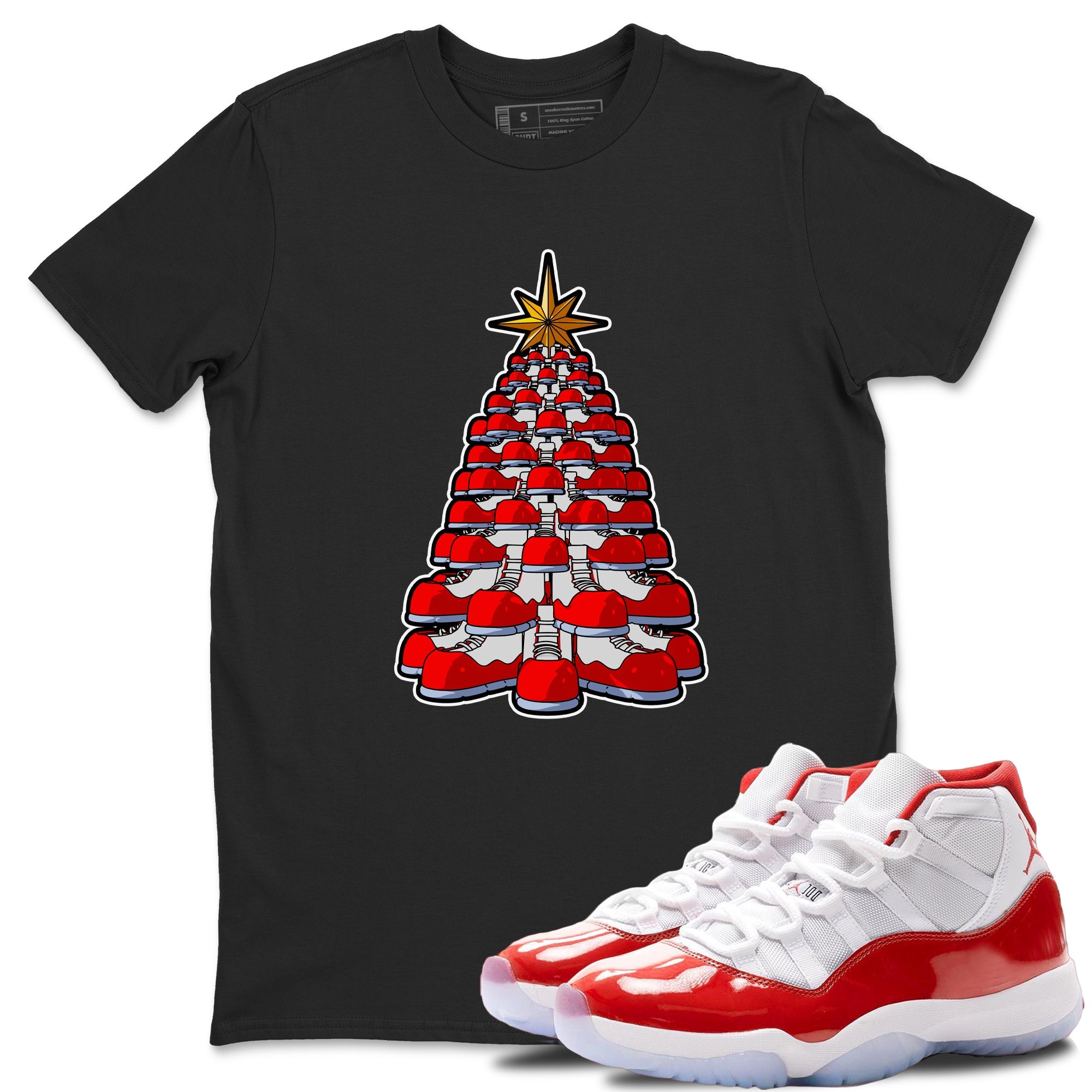 Air Jordan 11 Cherry shirt to match jordans Kicksmas Tree sneaker tees AJ11 Cherry Drip Gear Zone Unisex Black 1 T-Shirt