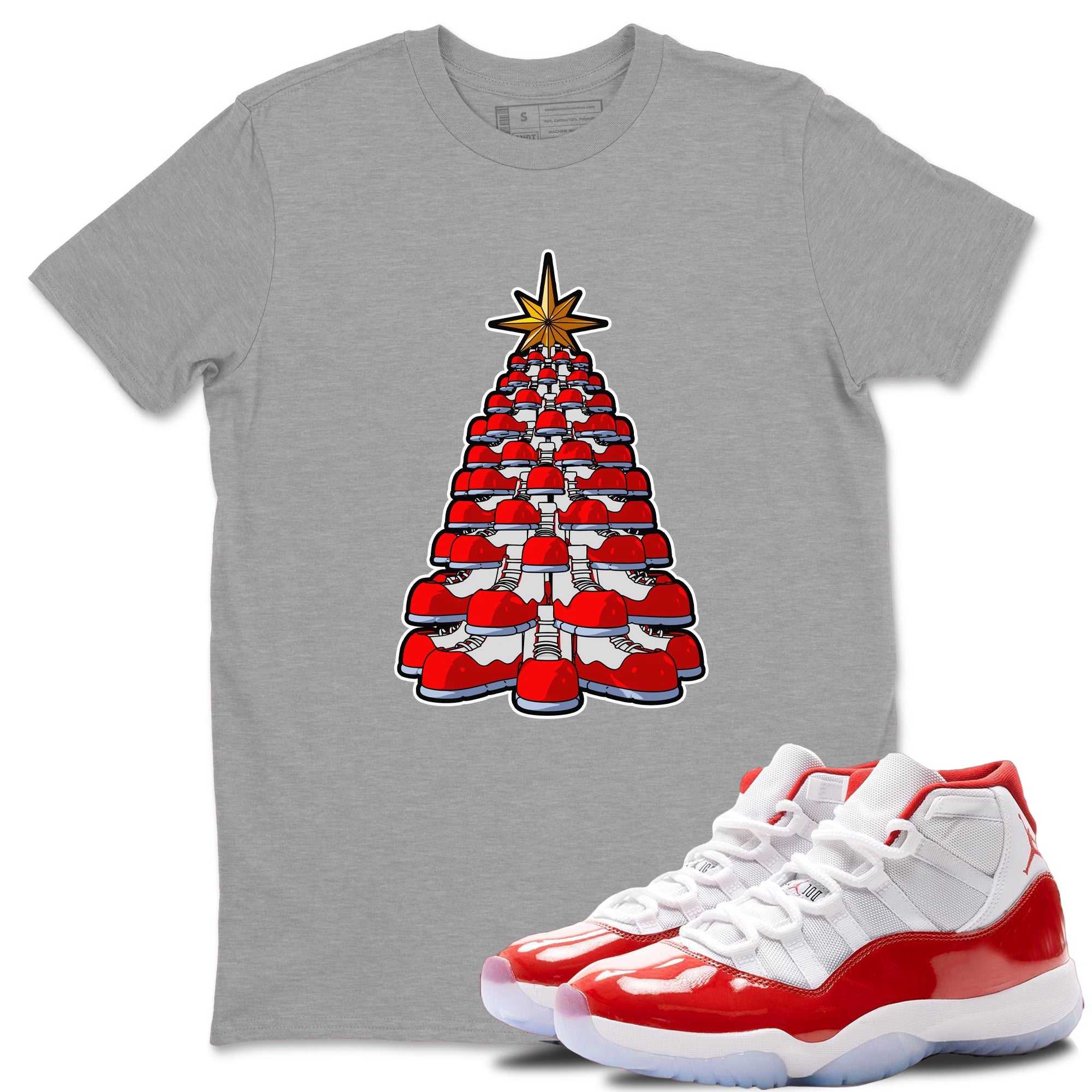 Air Jordan 11 Cherry shirt to match jordans Kicksmas Tree sneaker tees AJ11 Cherry Drip Gear Zone Unisex Heather Grey 1 T-Shirt
