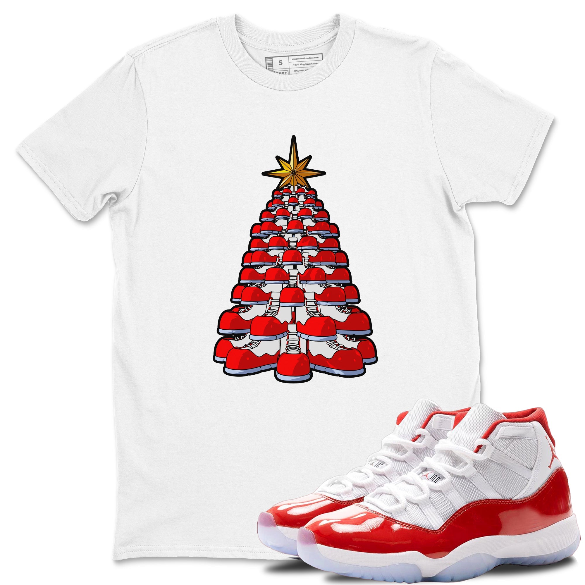 Air Jordan 11 Cherry shirt to match jordans Kicksmas Tree sneaker tees AJ11 Cherry Drip Gear Zone Unisex White 1 T-Shirt