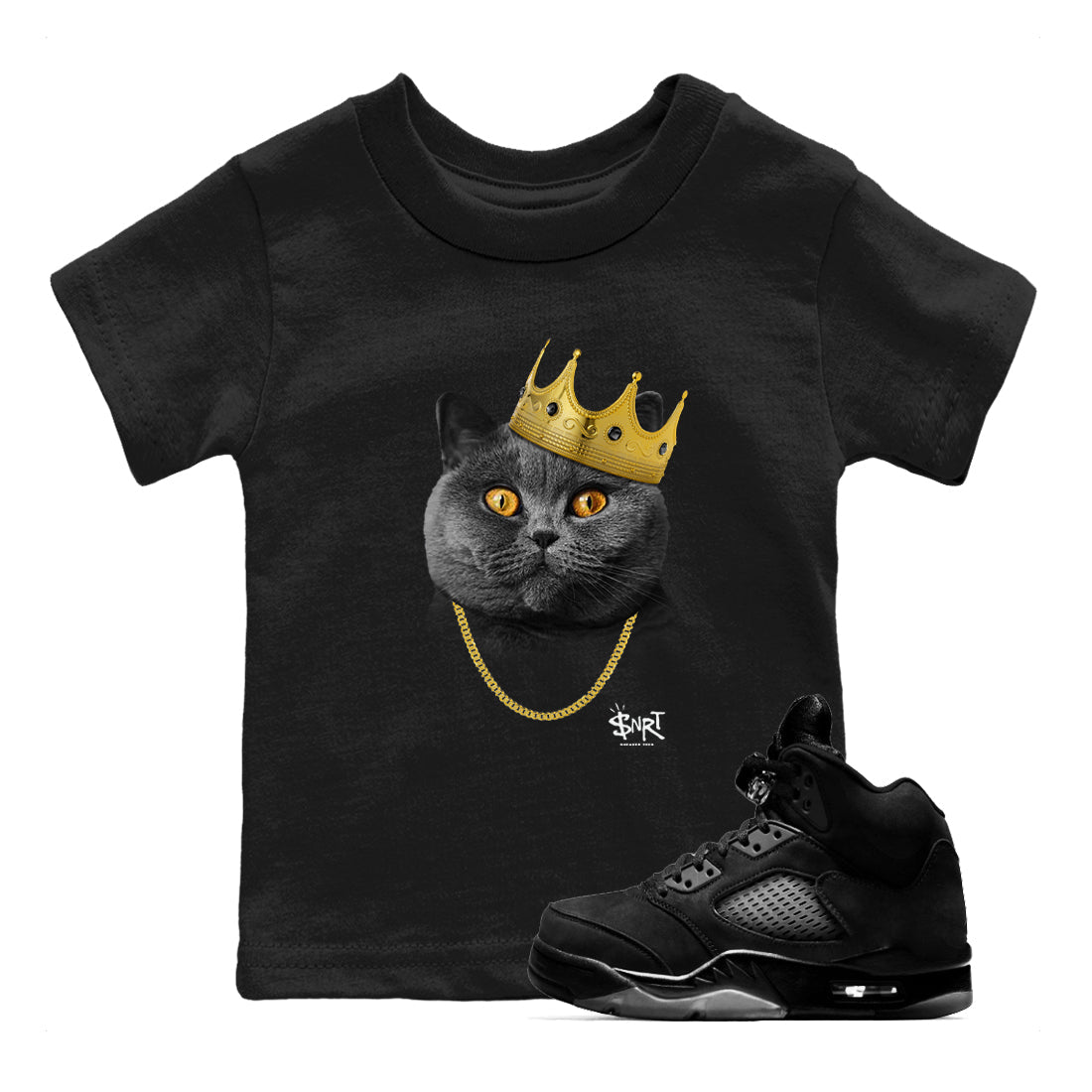 5s Black Cat Shirts To Match Jordans King Black Cat sneaker match tees Air Jordan 5 Black Cat Tee Drip Gear Zone Youth Baby Black 1 crew neck shirts