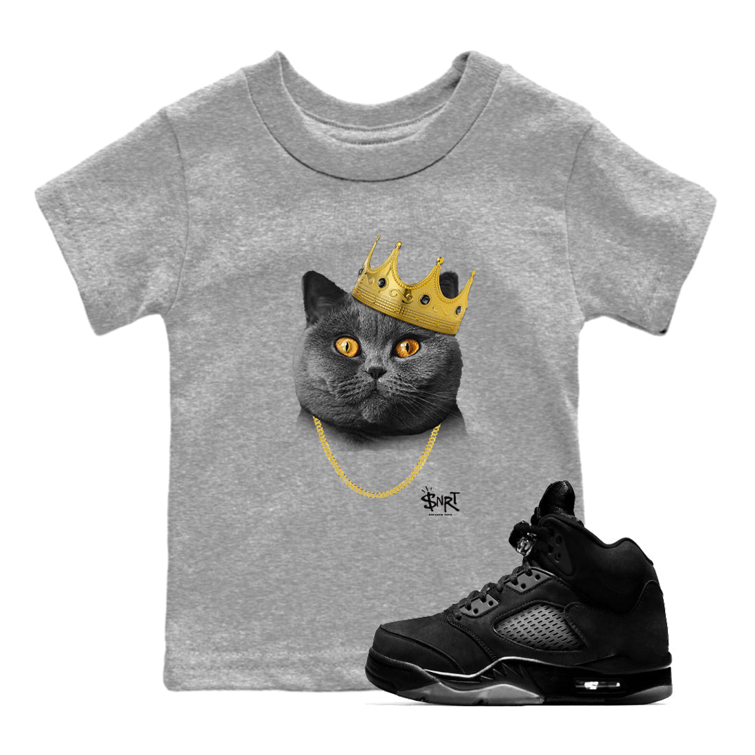 5s Black Cat Shirts To Match Jordans King Black Cat sneaker match tees Air Jordan 5 Black Cat Tee Drip Gear Zone Youth Baby Heather Grey 1 crew neck shirts