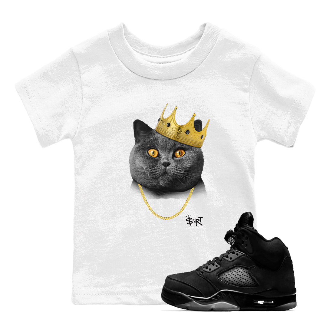 5s Black Cat Shirts To Match Jordans King Black Cat sneaker match tees Air Jordan 5 Black Cat Tee Drip Gear Zone Youth Baby White 1 crew neck shirts