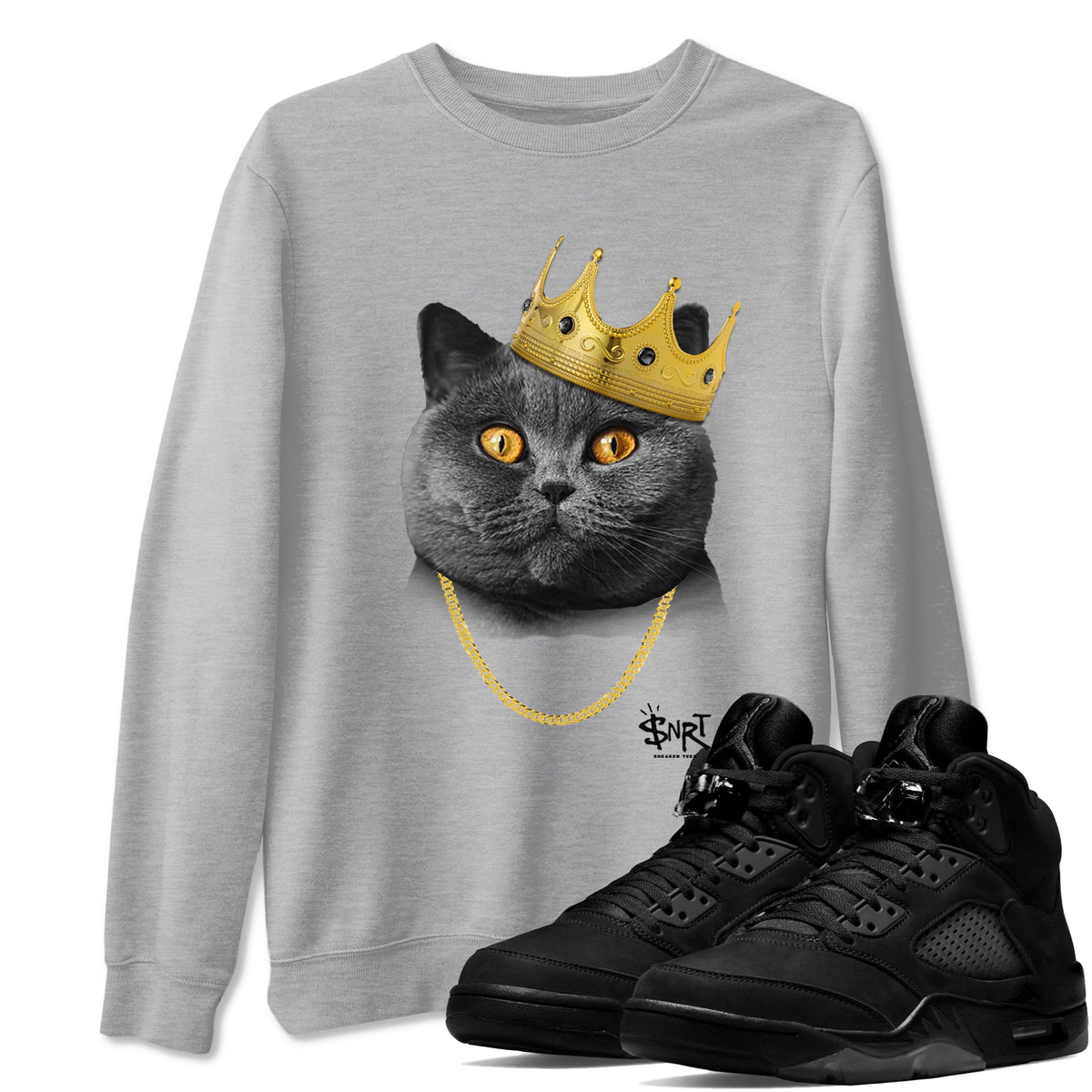 5s Black Cat Shirts To Match Jordans King Black Cat sneaker match tees Air Jordan 5 Black Cat Tee Drip Gear Zone unisex cotton Heather Grey 1 crew neck shirts