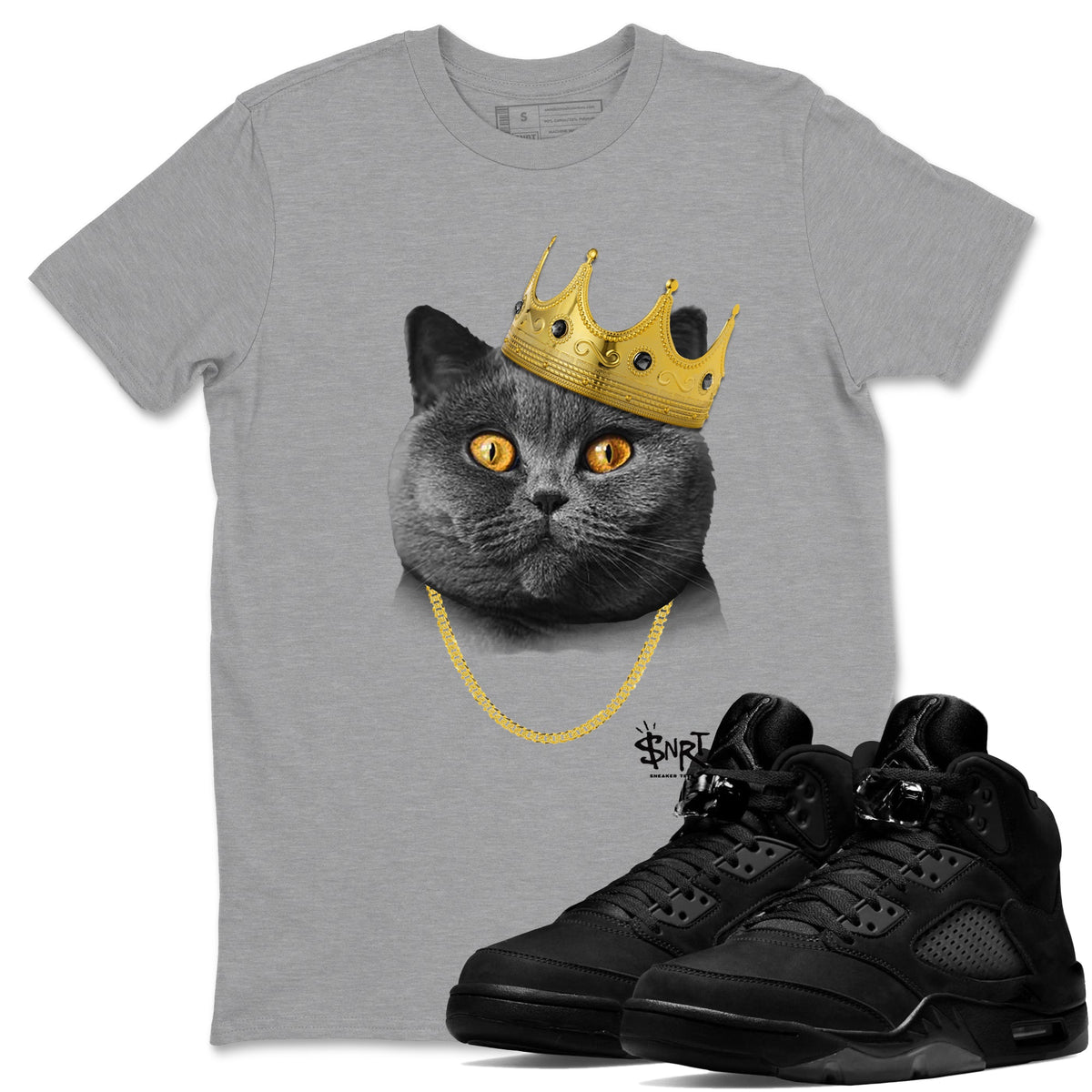 5s Black Cat Shirts To Match Jordans King Black Cat sneaker match tees Air Jordan 5 Black Cat Tee Drip Gear Zone unisex cotton Heather Grey 1 crew neck shirts