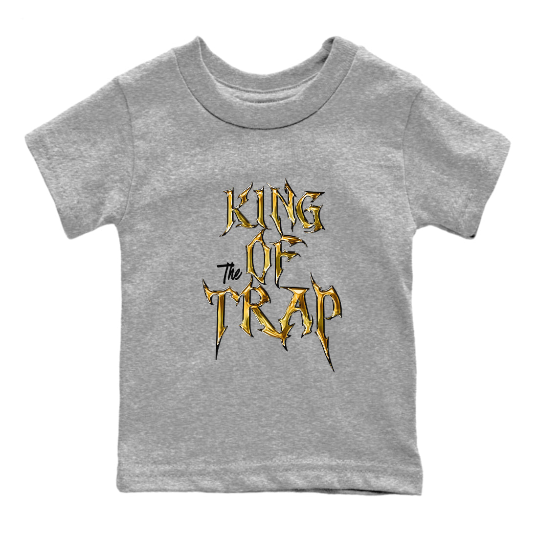 Air Jordan 1 High OG Black Metallic Gold shirts to match jordans King Of The Trap sneaker match tees Jordan 1 Black Metallic Gold Drip Gear Zone streetwear brand Baby and Youth Heather Grey 2 cotton tee