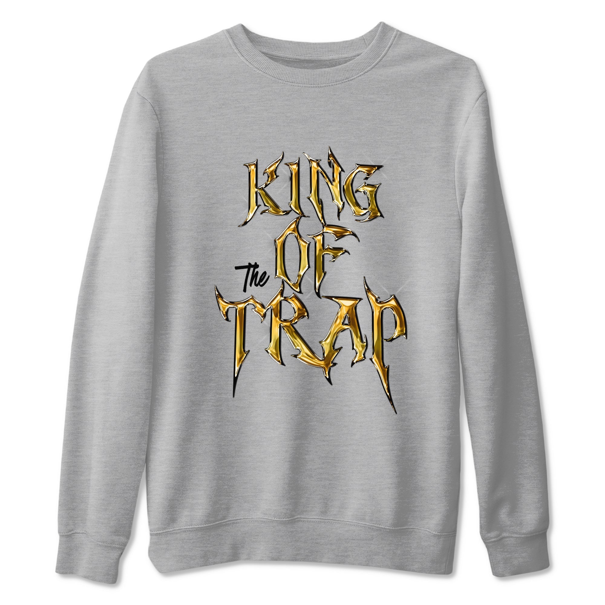 Air Jordan 1 High OG Black Metallic Gold shirts to match jordans King Of The Trap sneaker match tees Jordan 1 Black Metallic Gold Drip Gear Zone streetwear brand Heather Grey 2 unisex cotton tee