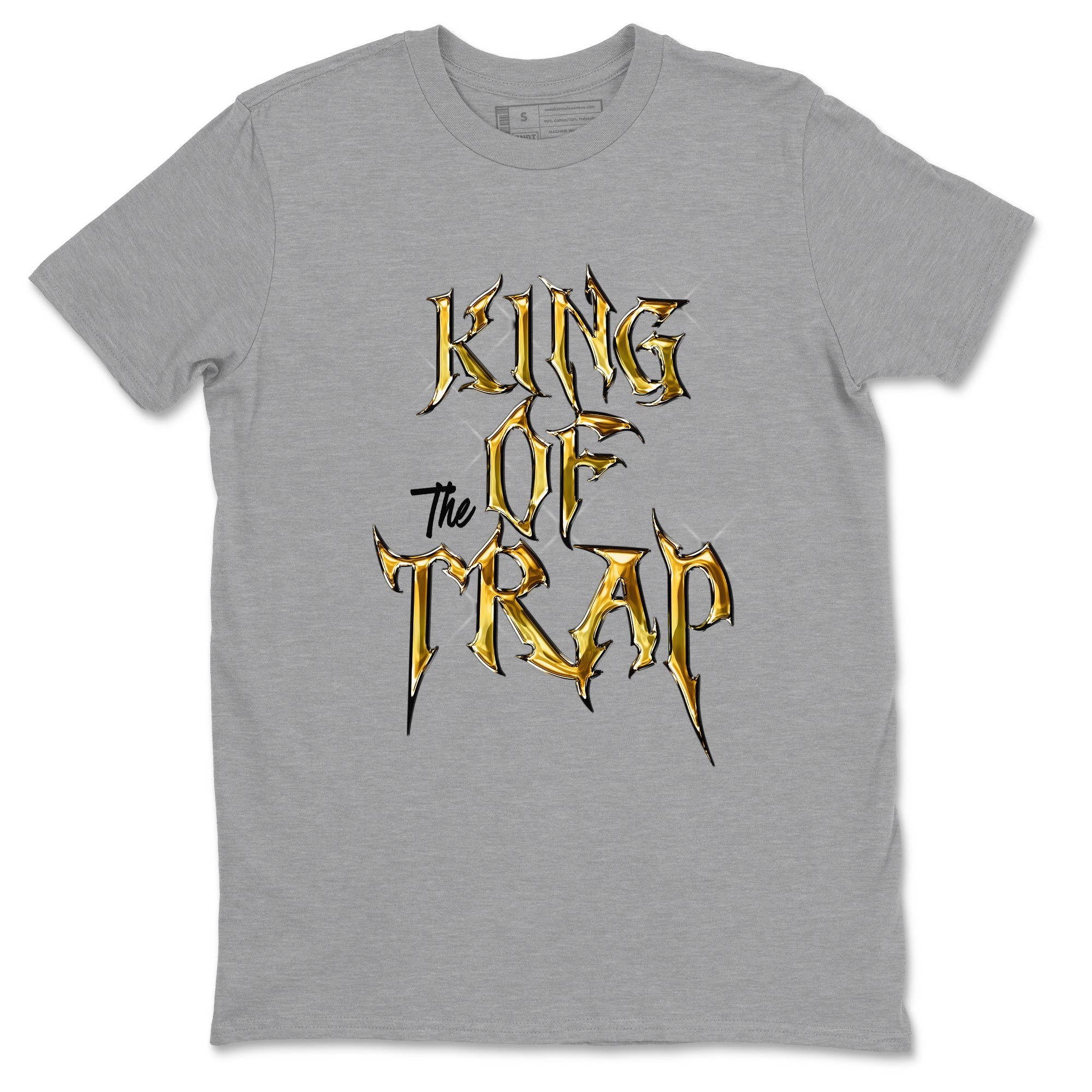 Air Jordan 1 High OG Black Metallic Gold shirts to match jordans King Of The Trap sneaker match tees Jordan 1 Black Metallic Gold Drip Gear Zone streetwear brand Heather Grey 2 unisex cotton tee