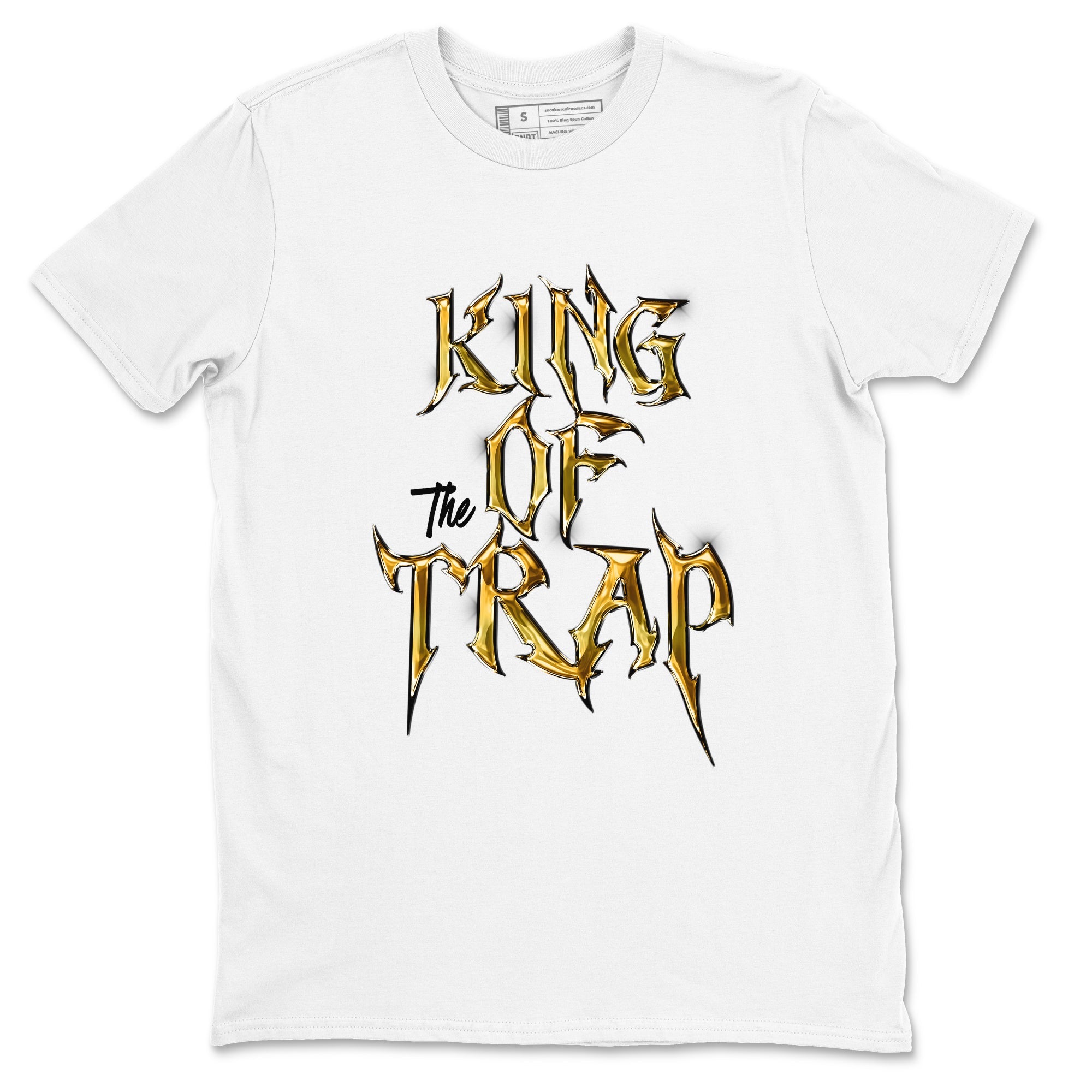 Air Jordan 1 High OG Black Metallic Gold shirts to match jordans King Of The Trap sneaker match tees Jordan 1 Black Metallic Gold Drip Gear Zone streetwear brand White 2 unisex cotton tee