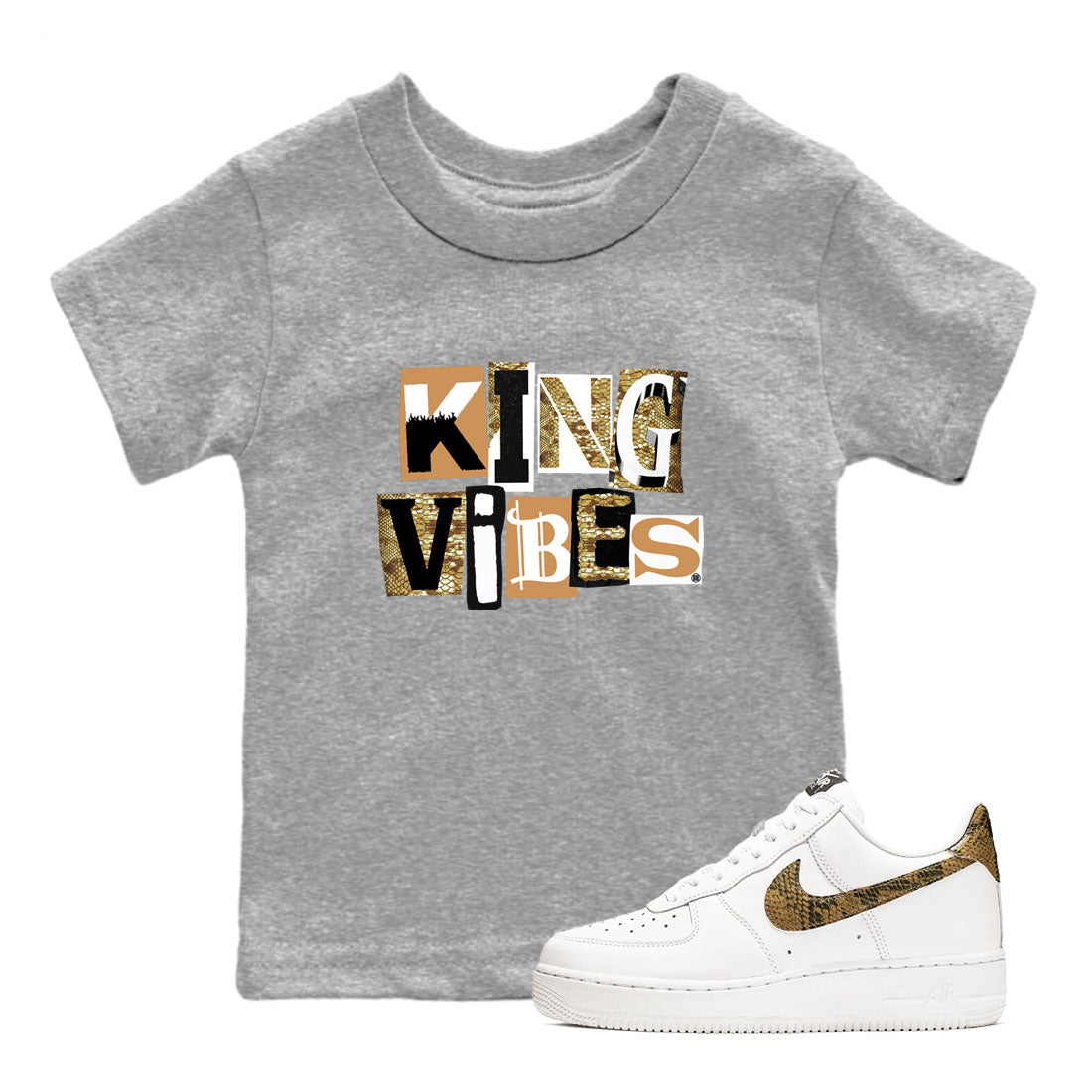 Air Force 1 Ivory Snake shirt to match jordans King Vibes sneaker tees Air Force 1 Ivory Snake Drip Gear Zone baby toddler Heather Grey 1 cotton Shirt