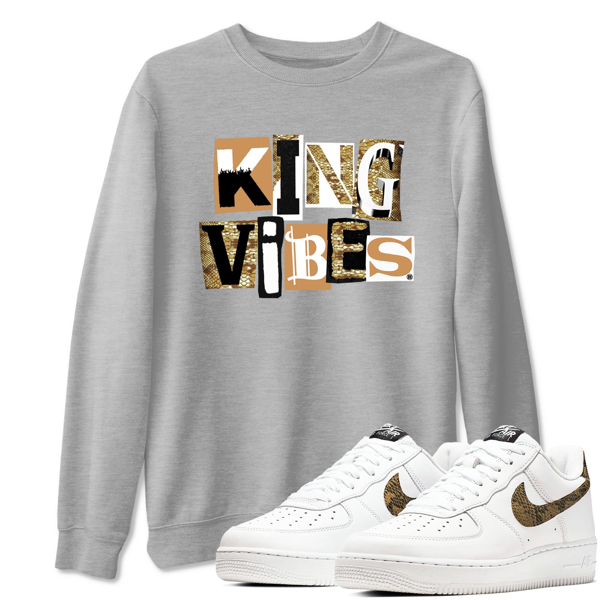 Air Force 1 Ivory Snake shirt to match jordans King Vibes sneaker tees Air Force 1 Ivory Snake Drip Gear Zone unisex cotton Heather Grey 1 crew neck shirt