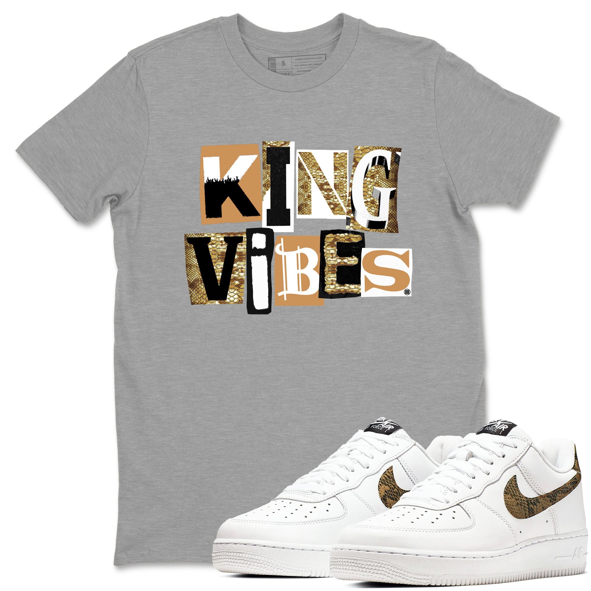 Air Force 1 Ivory Snake shirt to match jordans King Vibes sneaker tees Air Force 1 Ivory Snake Drip Gear Zone unisex cotton Heather Grey 1 crew neck shirt