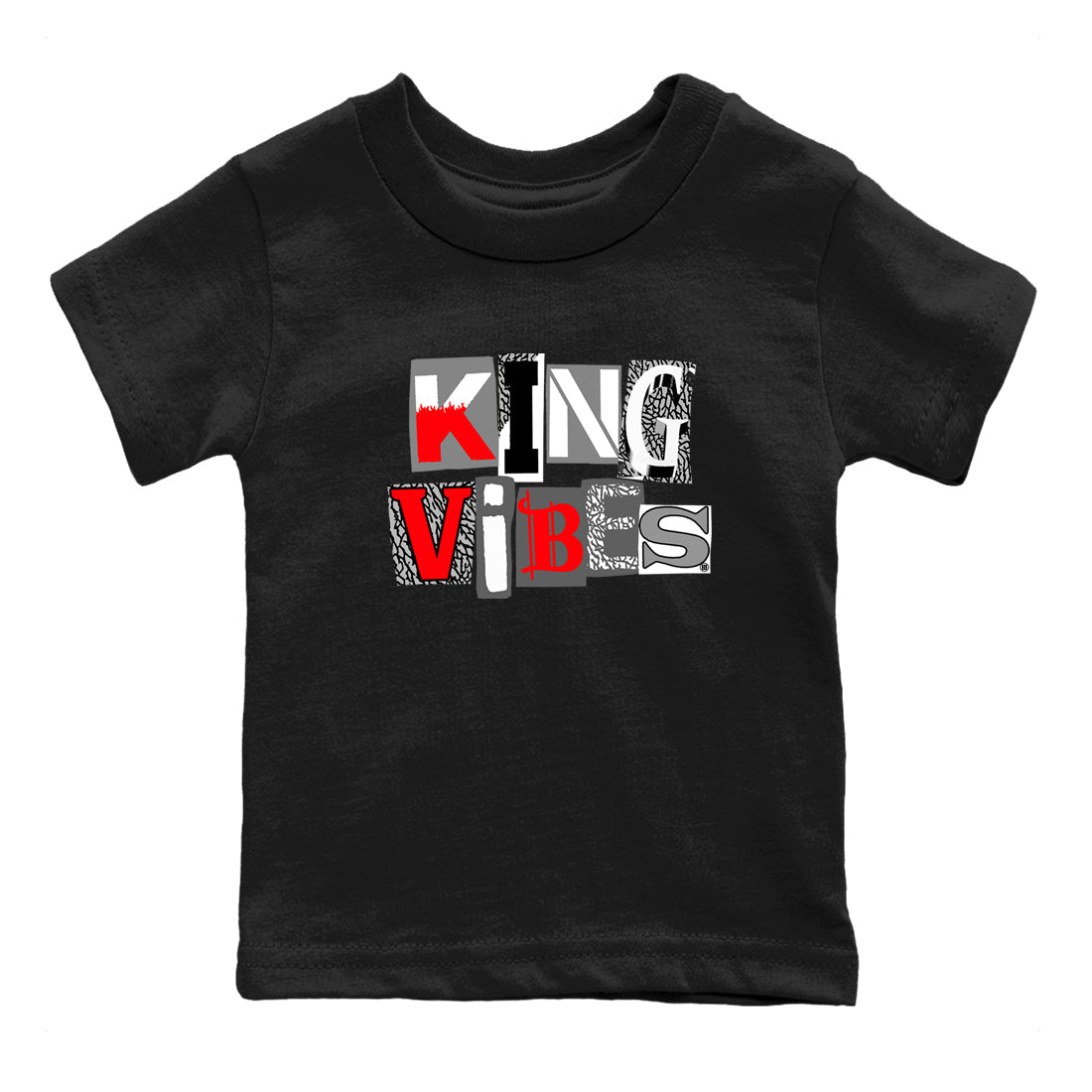 3s Cement Grey shirts to match jordans King Vibes sneaker match tees Air Jordan 3 Cement Grey Drip Gear Zone streetwear brand Baby and Youth Black 2 cotton tee