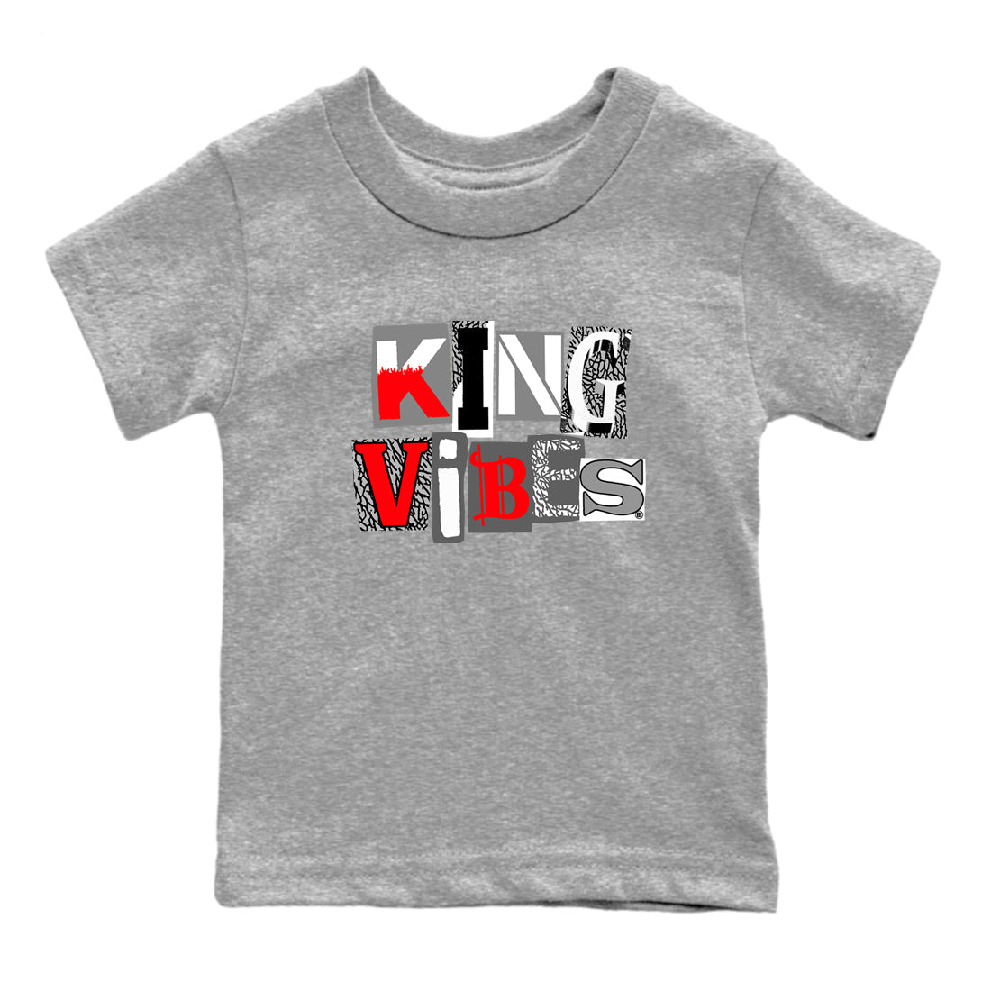 3s Cement Grey shirts to match jordans King Vibes sneaker match tees Air Jordan 3 Cement Grey Drip Gear Zone streetwear brand Baby and Youth Heather Grey 2 cotton tee