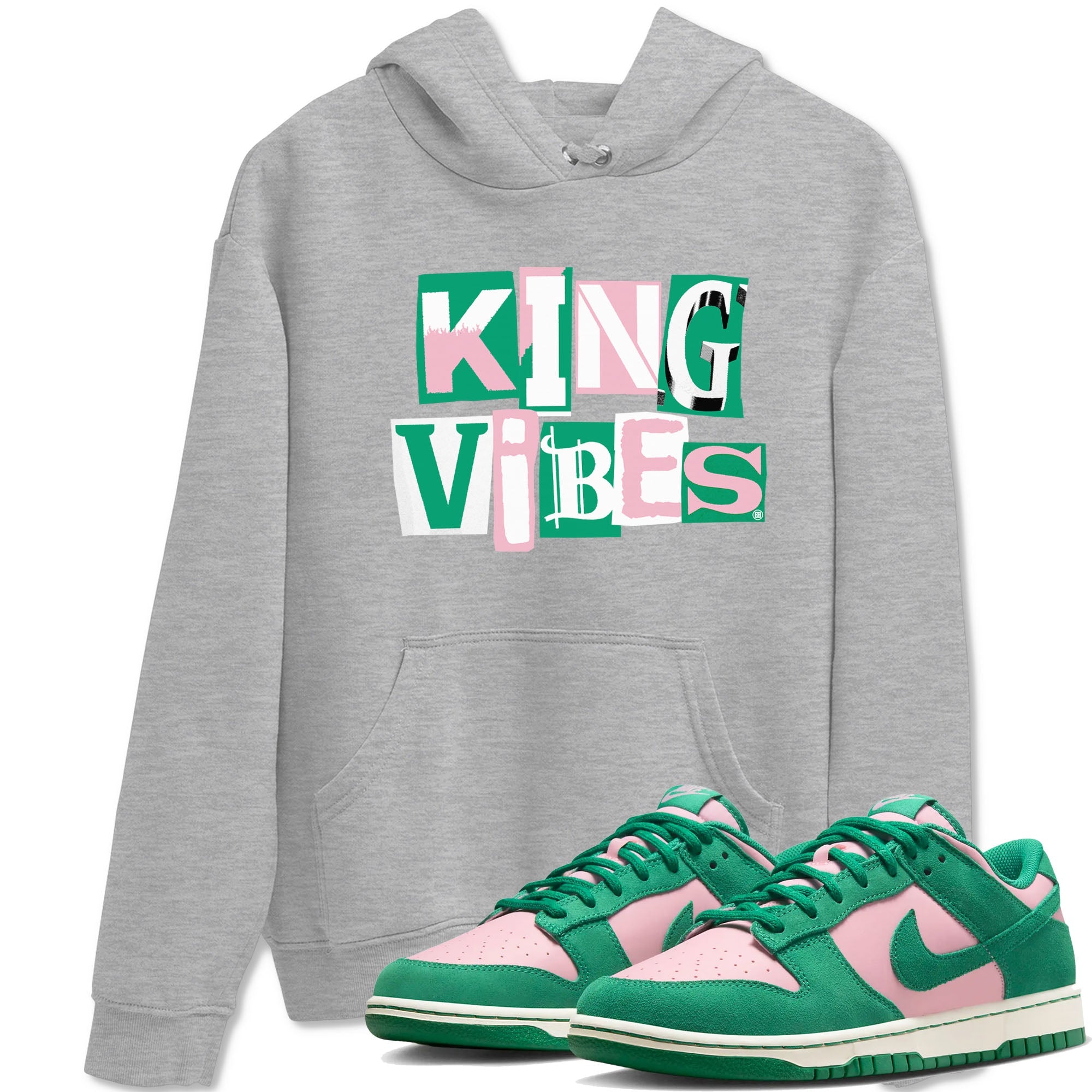 Dunk Low Medium Soft Pink Malachite shirt to match jordans King Vibes sneaker tees Dunks Medium Soft Pink Malachite Streetwear Brand Drip Gear Zone unisex cotton Heather Grey 1 crew neck shirt