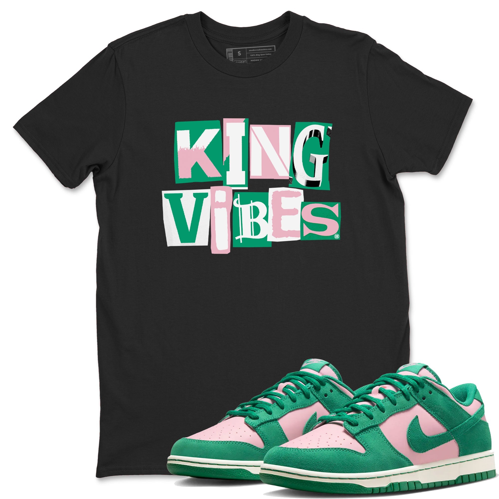 Dunk Low Medium Soft Pink Malachite shirt to match jordans King Vibes sneaker tees Dunks Medium Soft Pink Malachite Streetwear Brand Drip Gear Zone unisex cotton Black 1 crew neck shirt