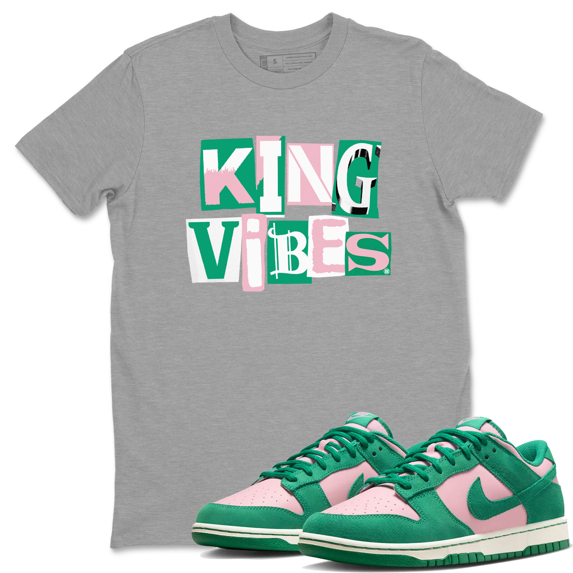 Dunk Low Medium Soft Pink Malachite shirt to match jordans King Vibes sneaker tees Dunks Medium Soft Pink Malachite Streetwear Brand Drip Gear Zone unisex cotton Heather Grey 1 crew neck shirt