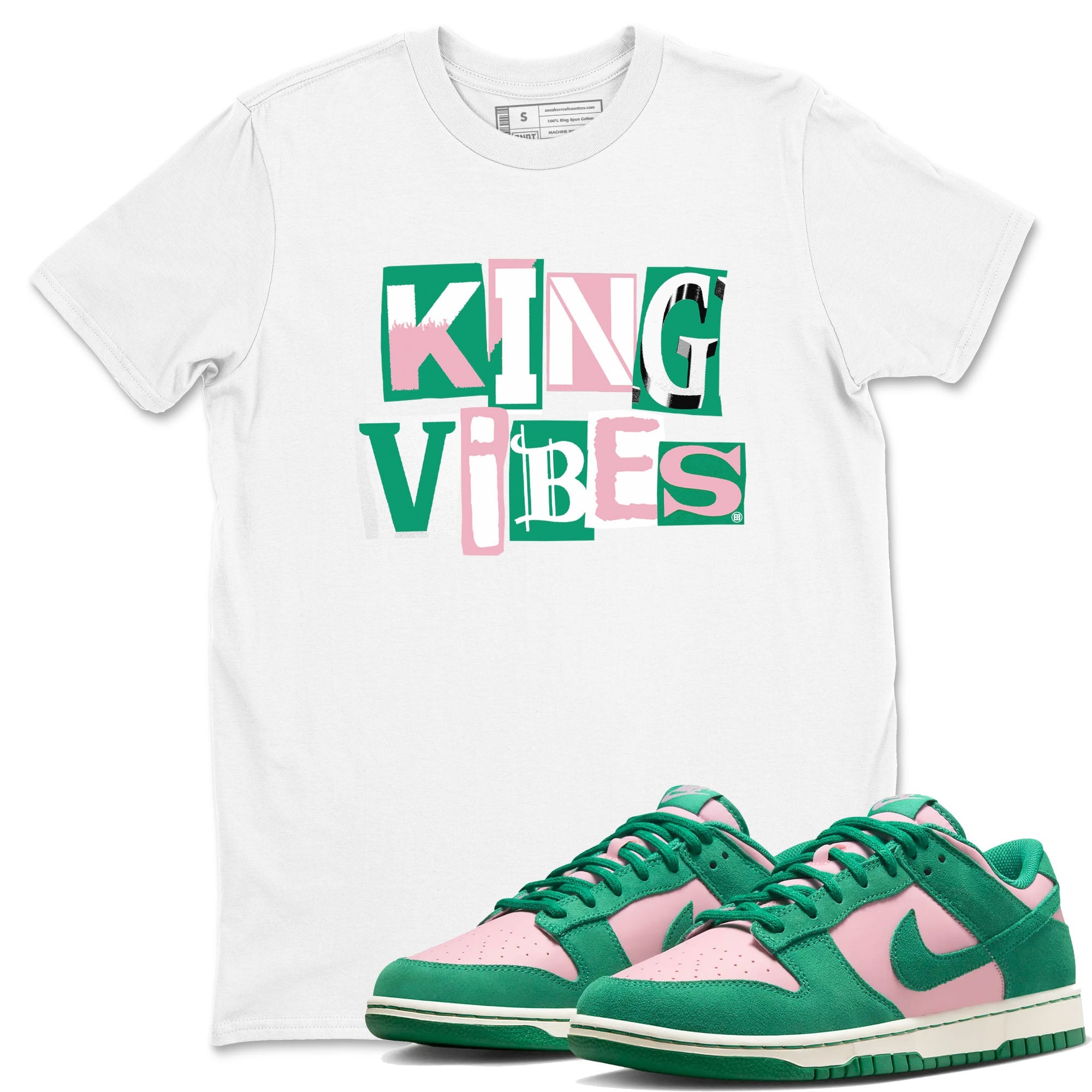 Dunk Low Medium Soft Pink Malachite shirt to match jordans King Vibes sneaker tees Dunks Medium Soft Pink Malachite Streetwear Brand Drip Gear Zone unisex cotton White 1 crew neck shirt