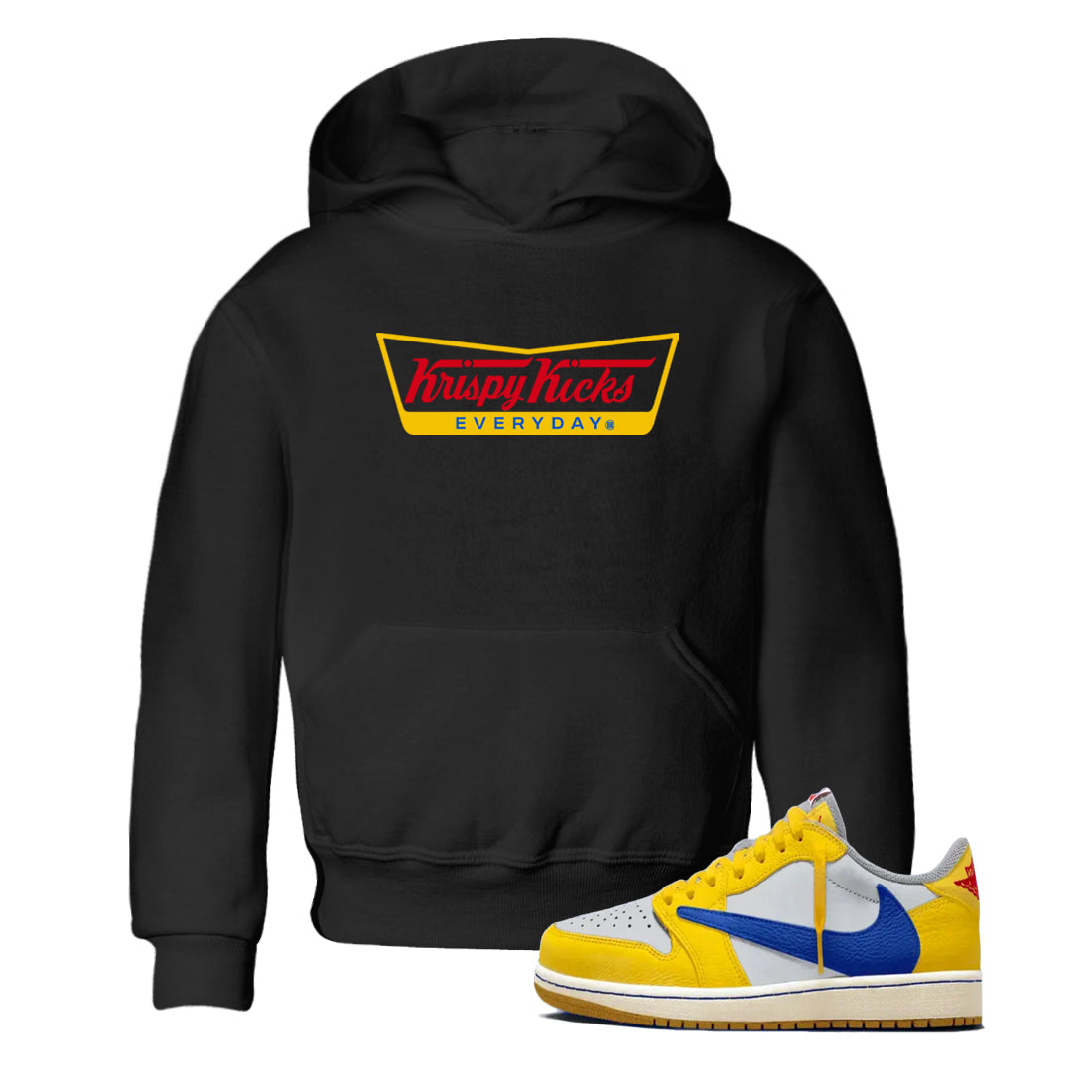 Air Jordan 1 Low x Travis Scott x Canary shirts to match jordans Krispy Kicks sneaker match tees Travis Scott Canary Drip Gear Zone Youth Baby Black 1 crew neck shirts