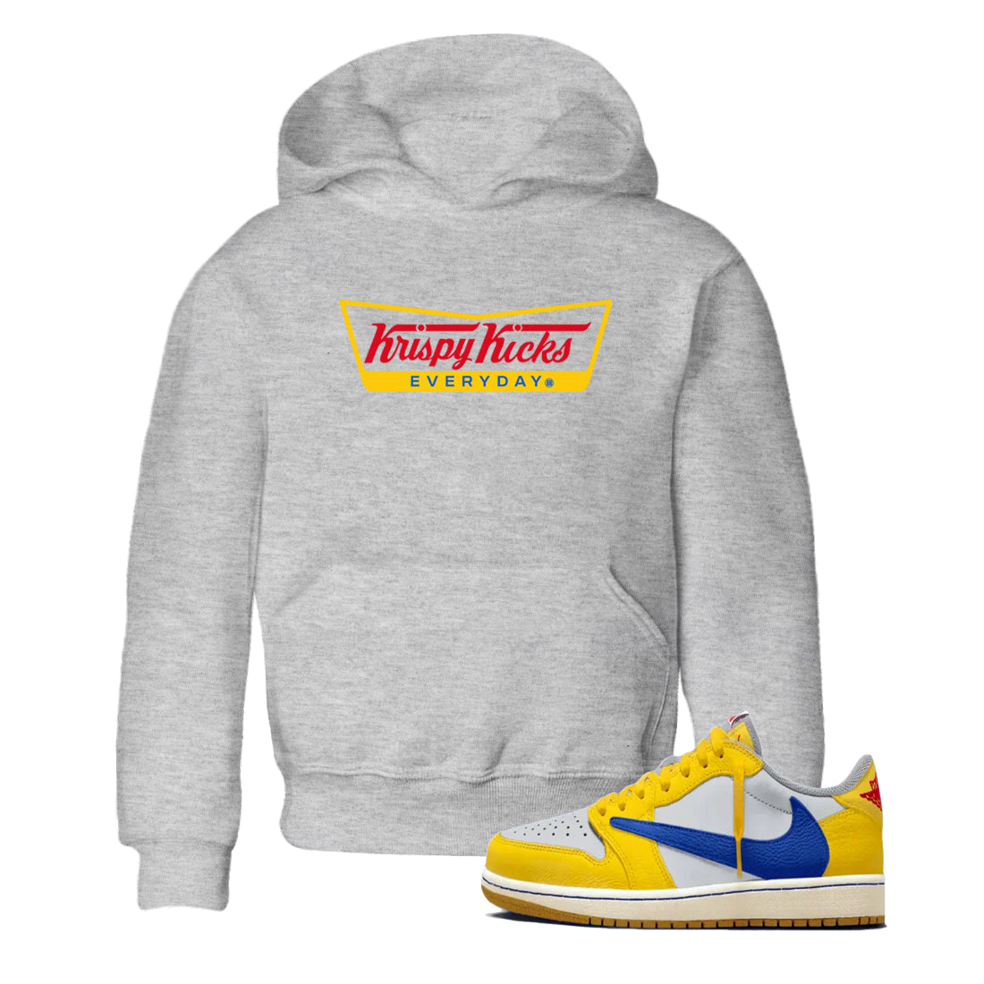 Air Jordan 1 Low x Travis Scott x Canary shirts to match jordans Krispy Kicks sneaker match tees Travis Scott Canary Drip Gear Zone Youth Baby Heather Grey 1 crew neck shirts