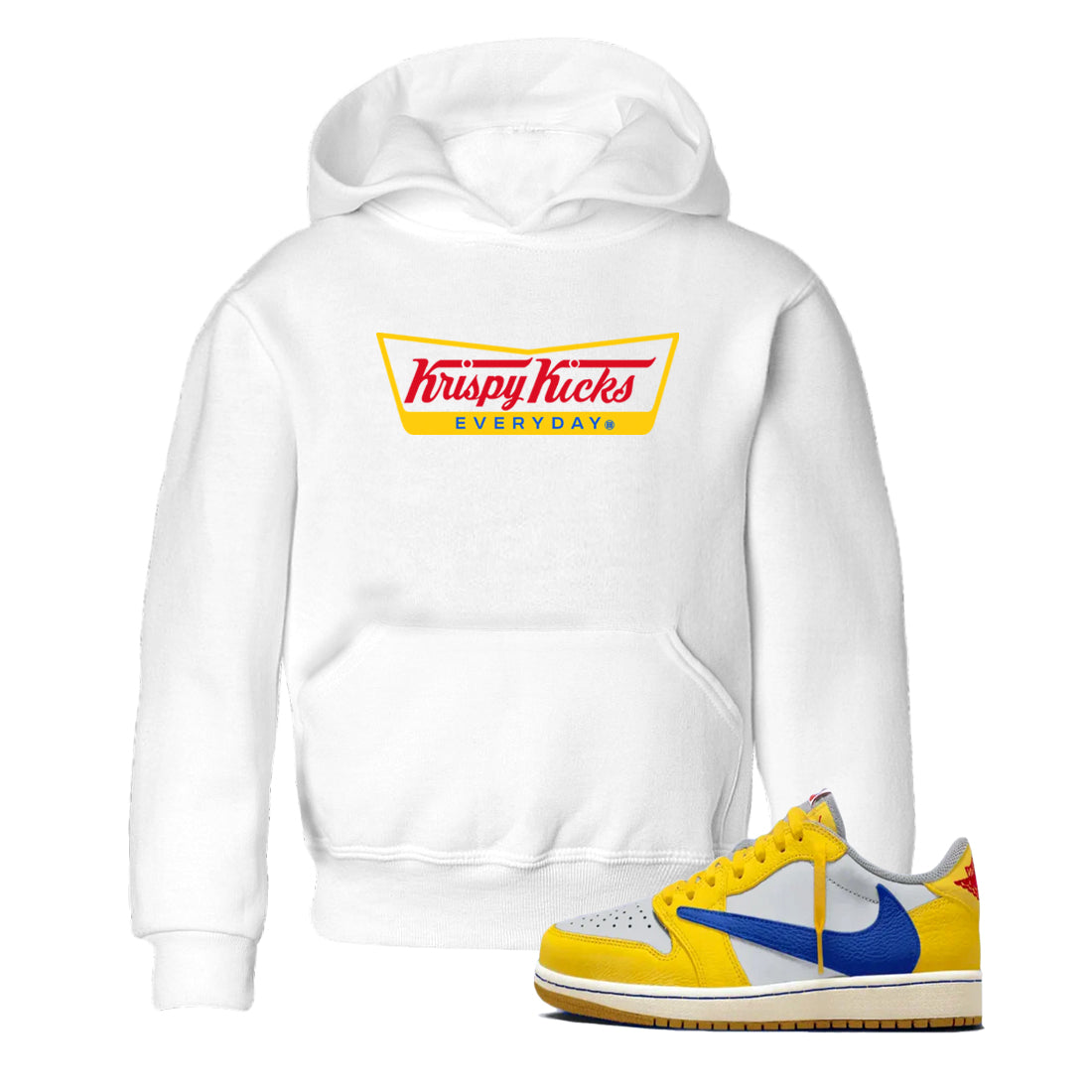 Air Jordan 1 Low x Travis Scott x Canary shirts to match jordans Krispy Kicks sneaker match tees Travis Scott Canary Drip Gear Zone Youth Baby White 1 crew neck shirts