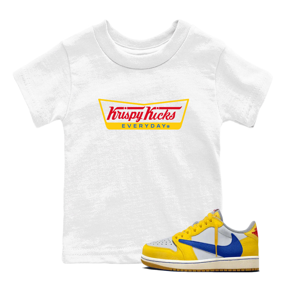 Air Jordan 1 Low x Travis Scott x Canary shirts to match jordans Krispy Kicks sneaker match tees Travis Scott Canary Drip Gear Zone Youth Baby White 1 crew neck shirts