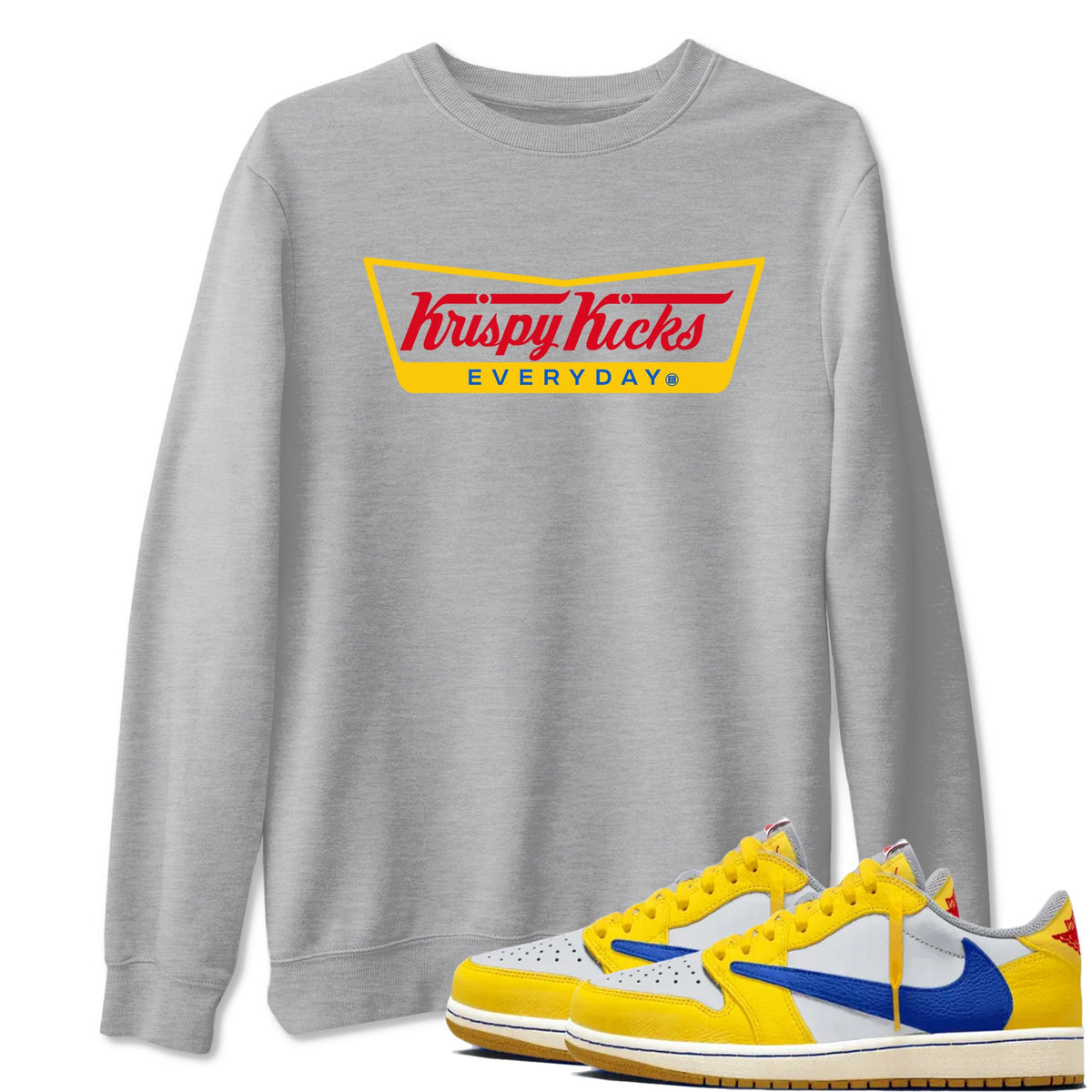 Air Jordan 1 Low x Travis Scott x Canary shirts to match jordans Krispy Kicks sneaker match tees Travis Scott Canary Drip Gear Zone unisex cotton Heather Grey 1 crew neck shirts