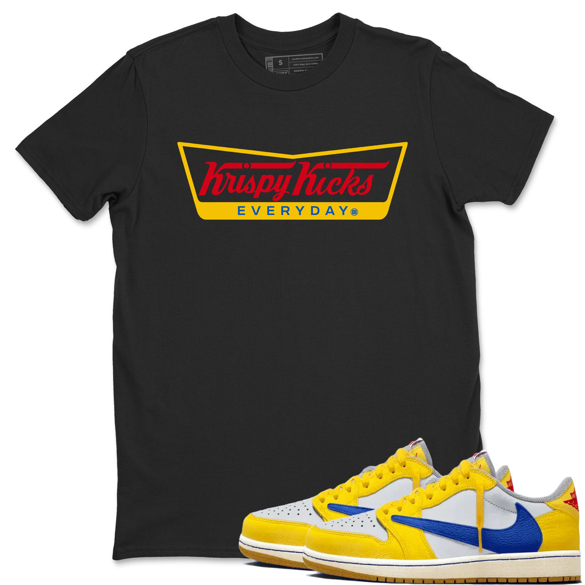 Air Jordan 1 Low x Travis Scott x Canary shirts to match jordans Krispy Kicks sneaker match tees Travis Scott Canary Drip Gear Zone unisex cotton Black 1 crew neck shirts