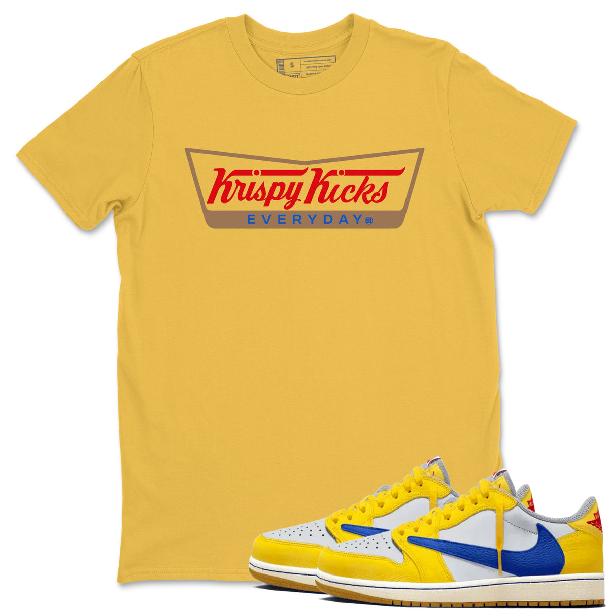 Air Jordan 1 Low x Travis Scott x Canary shirts to match jordans Krispy Kicks sneaker match tees Travis Scott Canary Drip Gear Zone unisex cotton Daisy 1 crew neck shirts