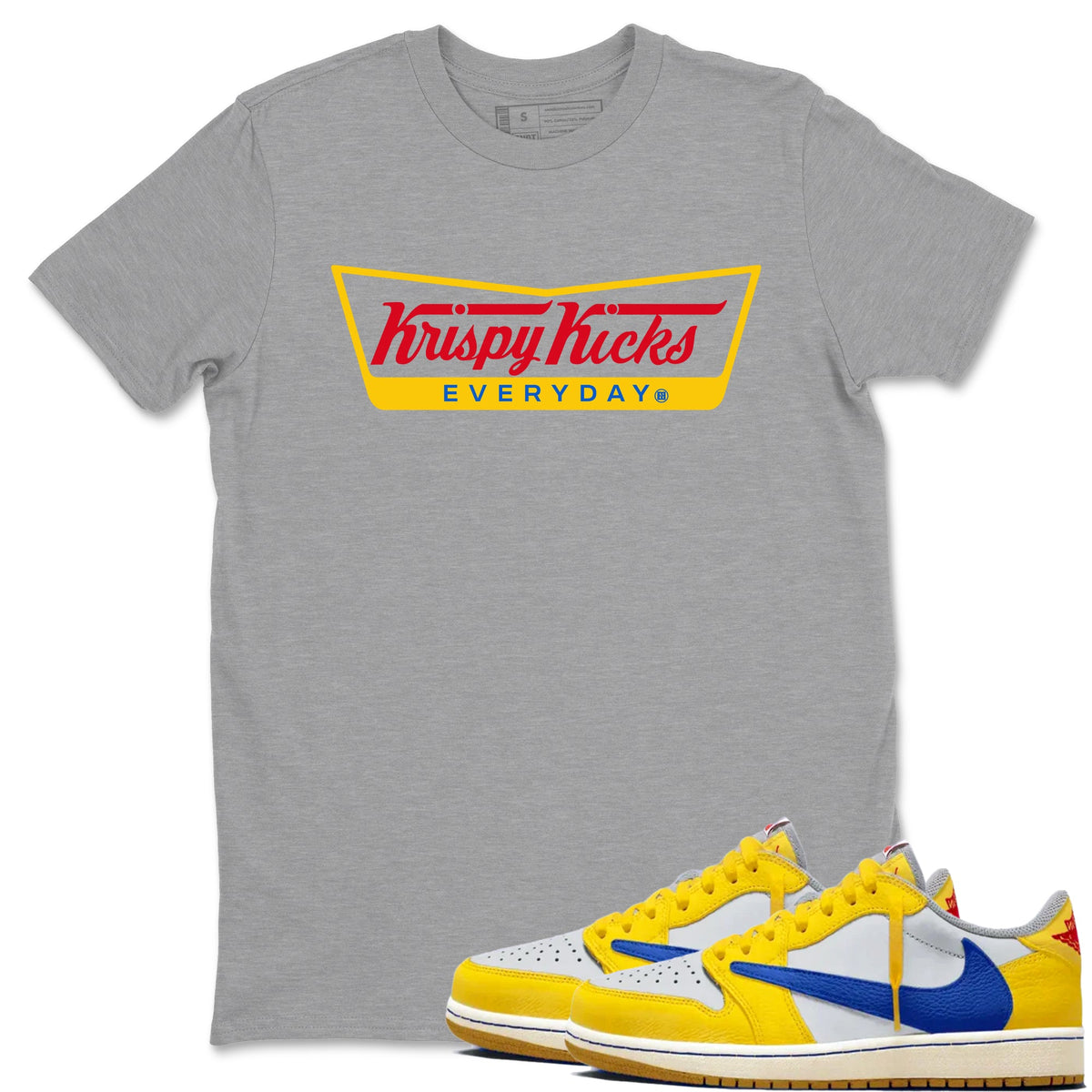 Air Jordan 1 Low x Travis Scott x Canary shirts to match jordans Krispy Kicks sneaker match tees Travis Scott Canary Drip Gear Zone unisex cotton Heather Grey 1 crew neck shirts