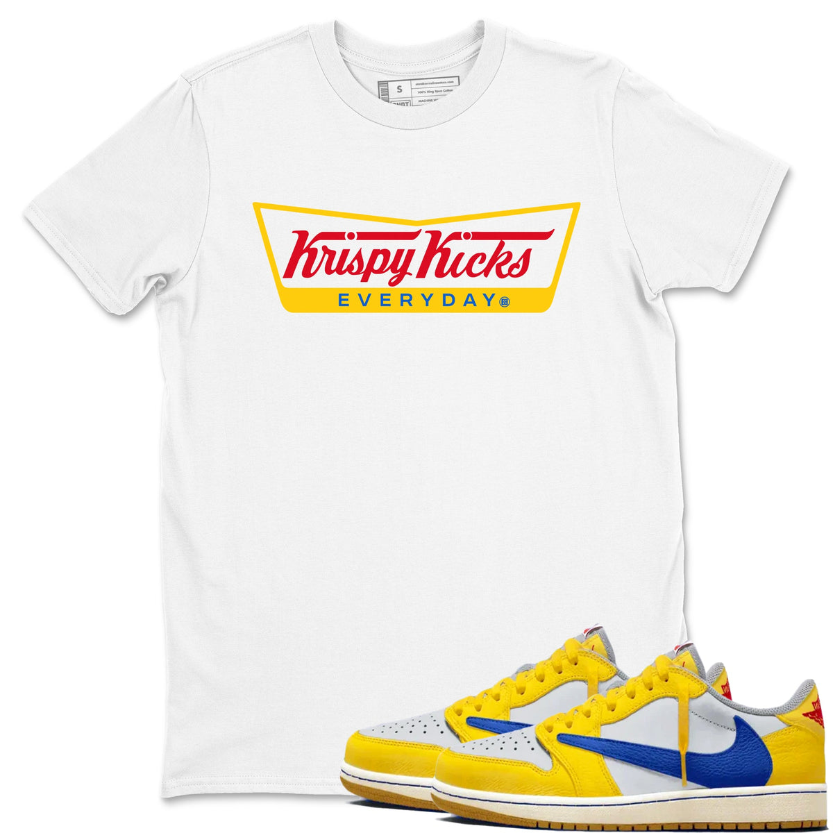 Air Jordan 1 Low x Travis Scott x Canary shirts to match jordans Krispy Kicks sneaker match tees Travis Scott Canary Drip Gear Zone unisex cotton White 1 crew neck shirts