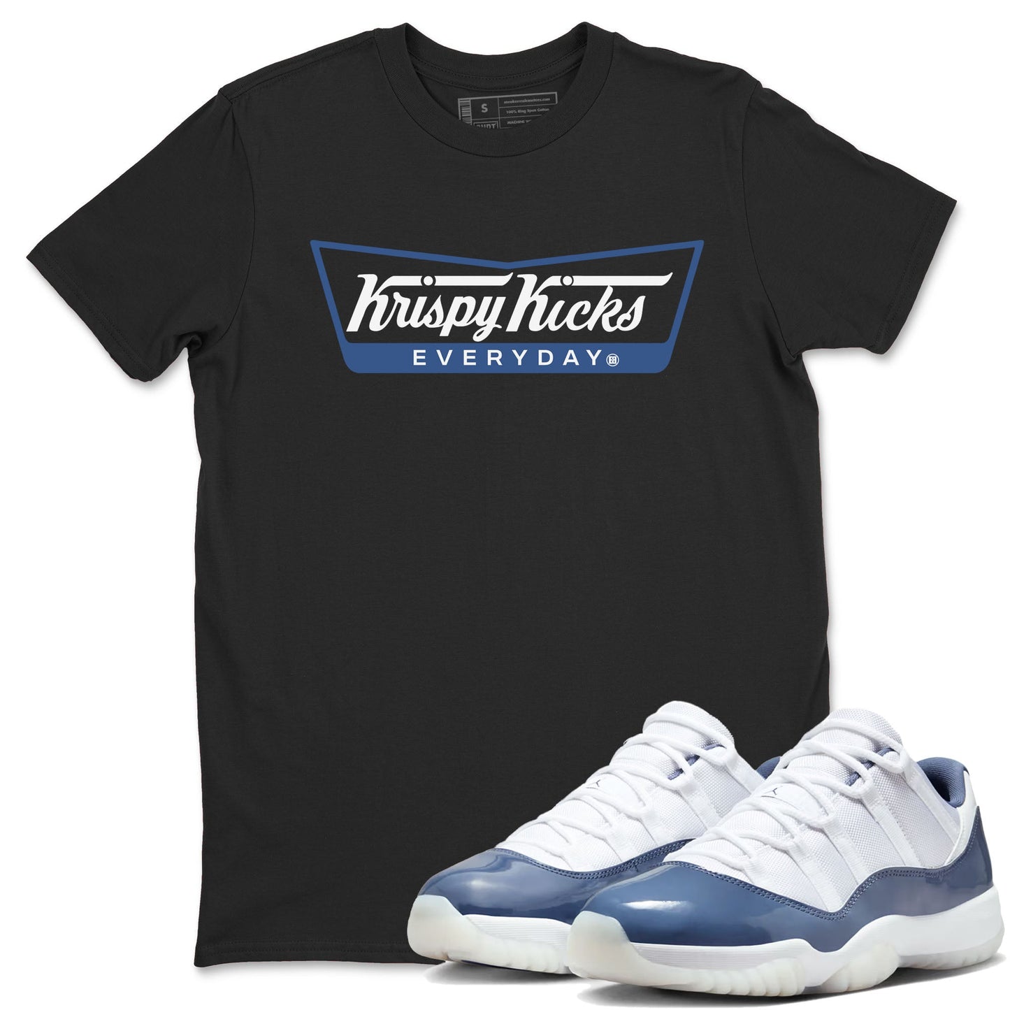 AJ11 Diffused Blue shirts to match jordans Krispy Kicks sneaker match tees Air Jordan 11 Diffused Blue Drip Gear Zone streetwear brand Black 1 unisex cotton tee