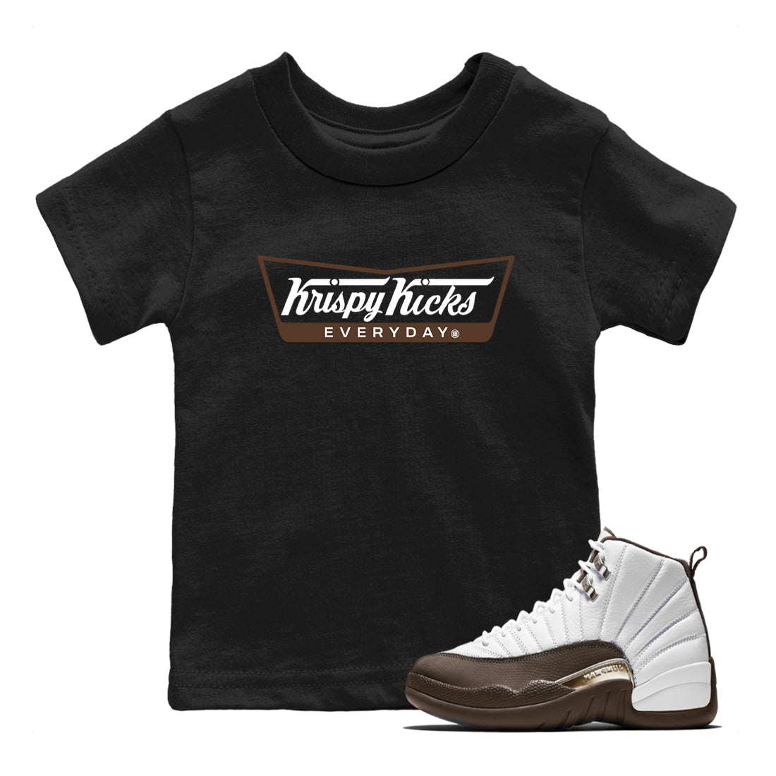 12s Baroque Brown shirts to match jordans Krispy Kicks sneaker match tees Air Jordan 12 Baroque Brown match shoes to clothes Drip Gear Zone Youth Baby Black 1 tee