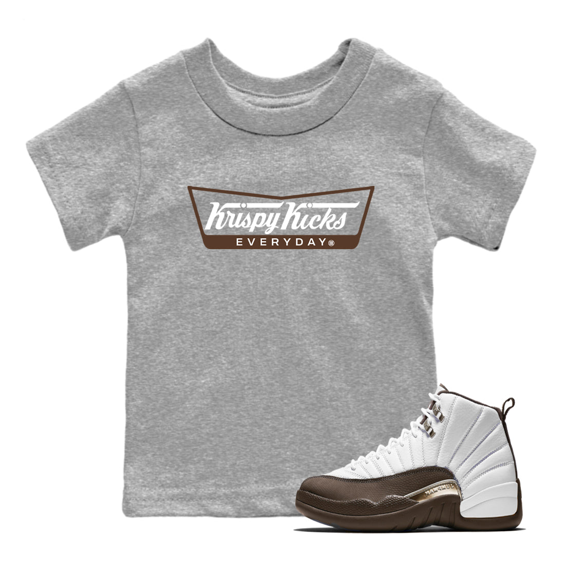 12s Baroque Brown shirts to match jordans Krispy Kicks sneaker match tees Air Jordan 12 Baroque Brown match shoes to clothes Drip Gear Zone Youth Baby Heather Grey 1 tee