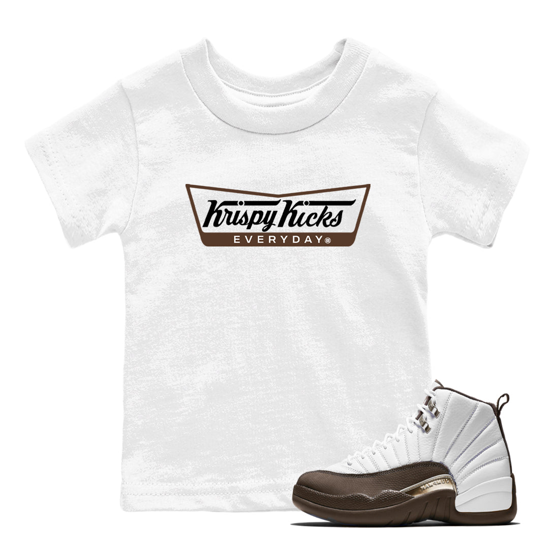 12s Baroque Brown shirts to match jordans Krispy Kicks sneaker match tees Air Jordan 12 Baroque Brown match shoes to clothes Drip Gear Zone Youth Baby White 1 tee