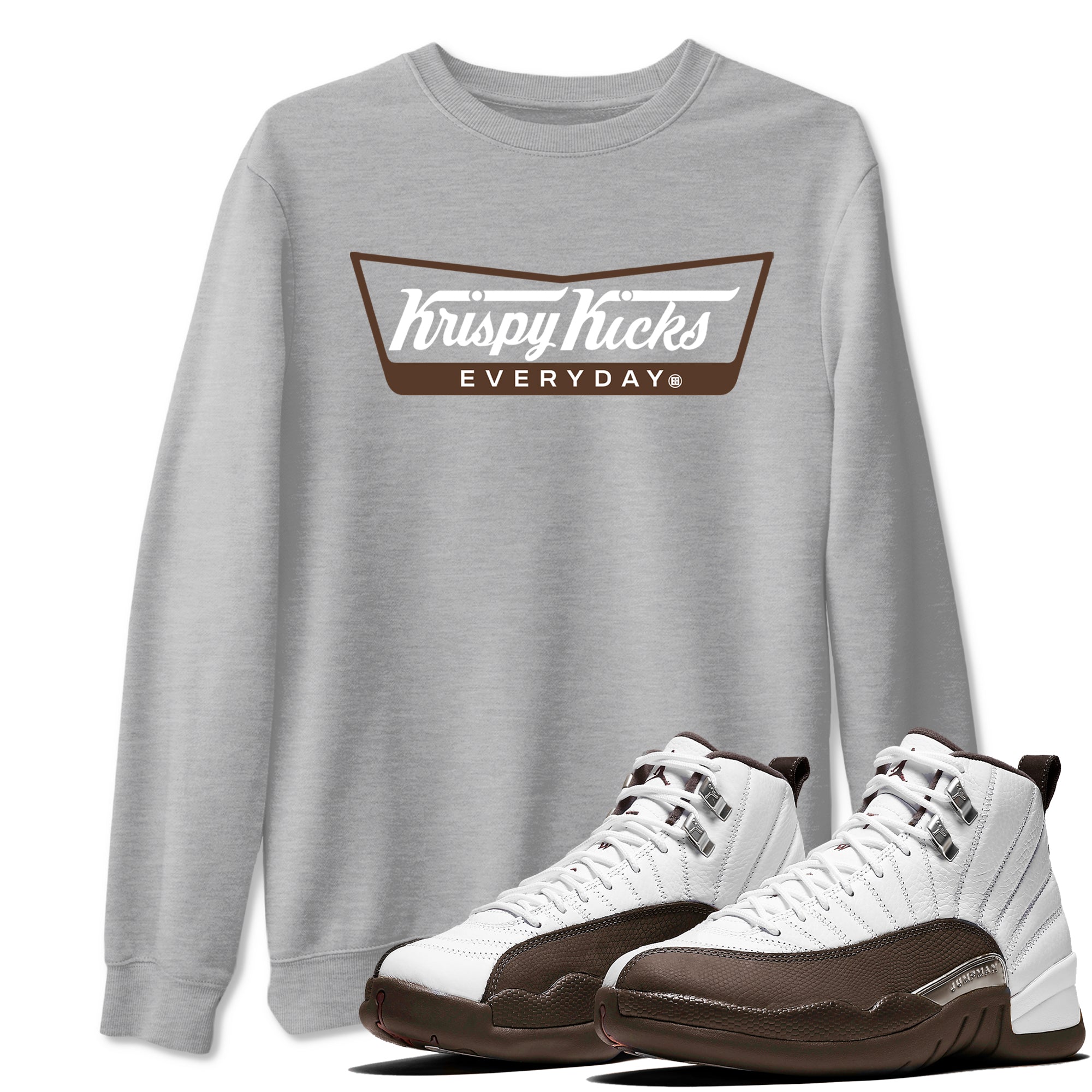 12s Baroque Brown shirts to match jordans Krispy Kicks sneaker match tees Air Jordan 12 Baroque Brown match shoes to clothes Drip Gear Zone unisex cotton Heather Grey 1 shirts